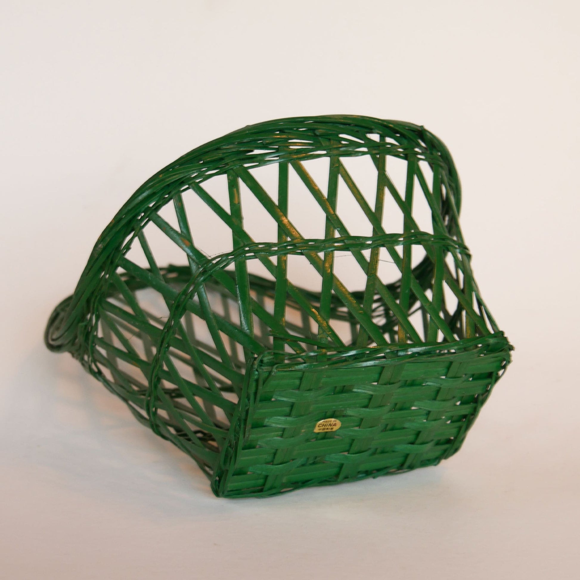 Vintage Green Wicker Basket, Vintage green Hanging Basket