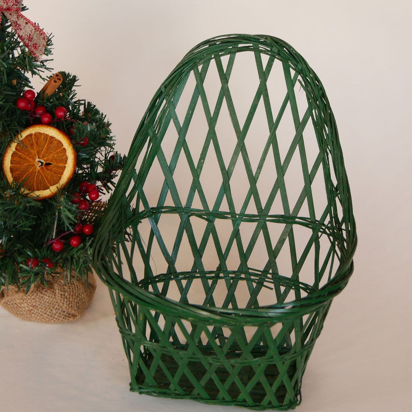 Vintage Green Wicker Basket, Vintage green Hanging Basket