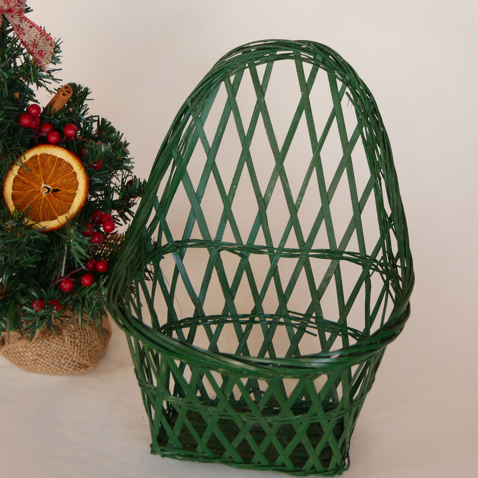 Vintage Green Wicker Basket, Vintage green Hanging Basket