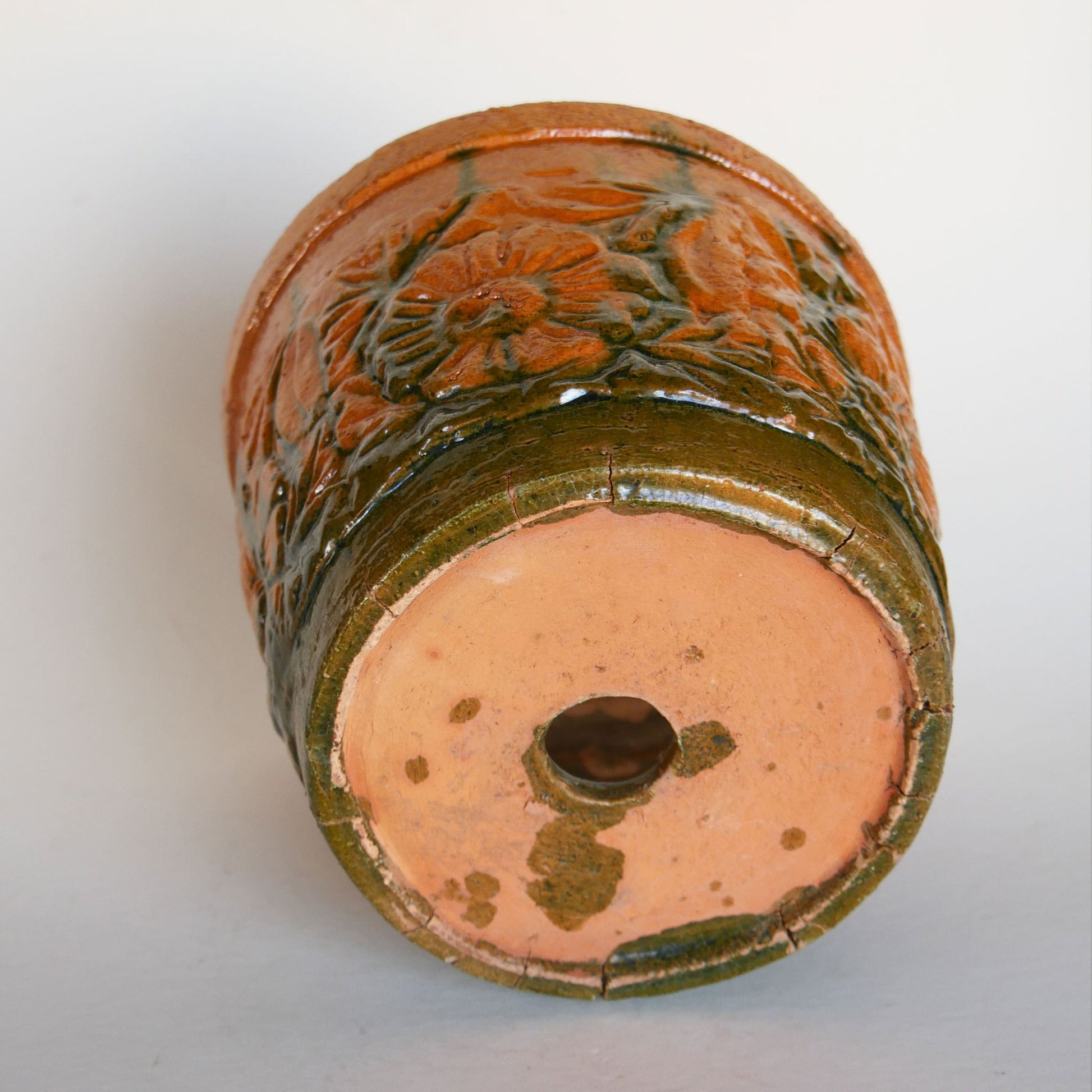 Vintage Orange and Green Pottery Planter, Green and Orange Pottery Planter