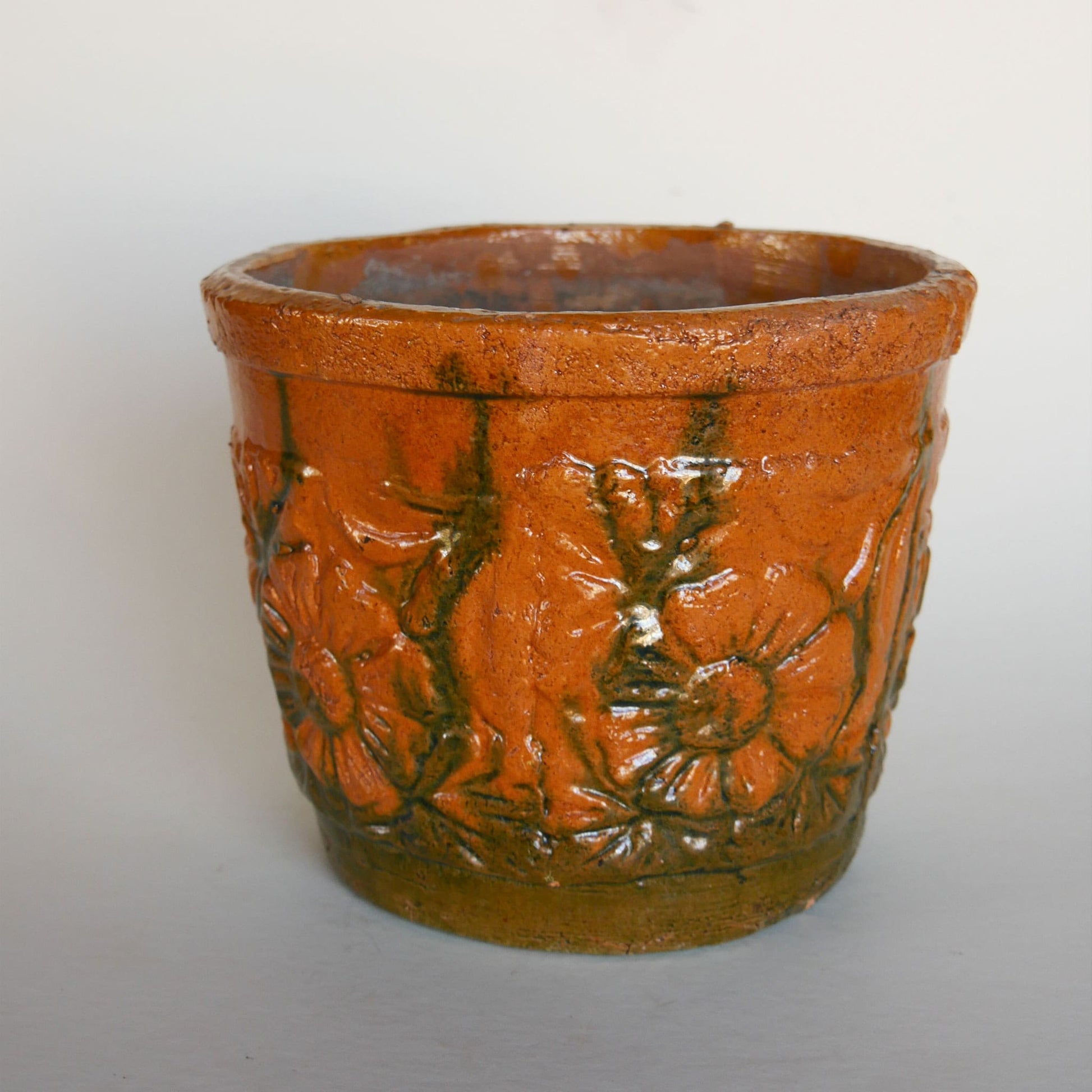 Vintage Orange and Green Pottery Planter, Green and Orange Pottery Planter