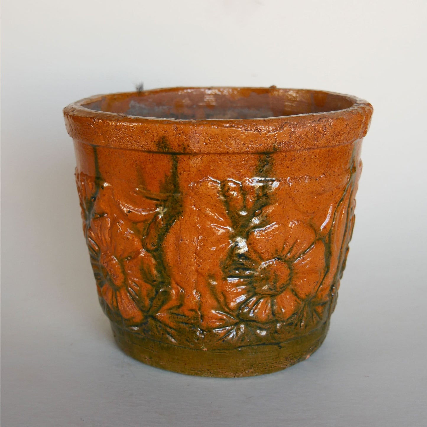 Vintage Orange and Green Pottery Planter, Green and Orange Pottery Planter