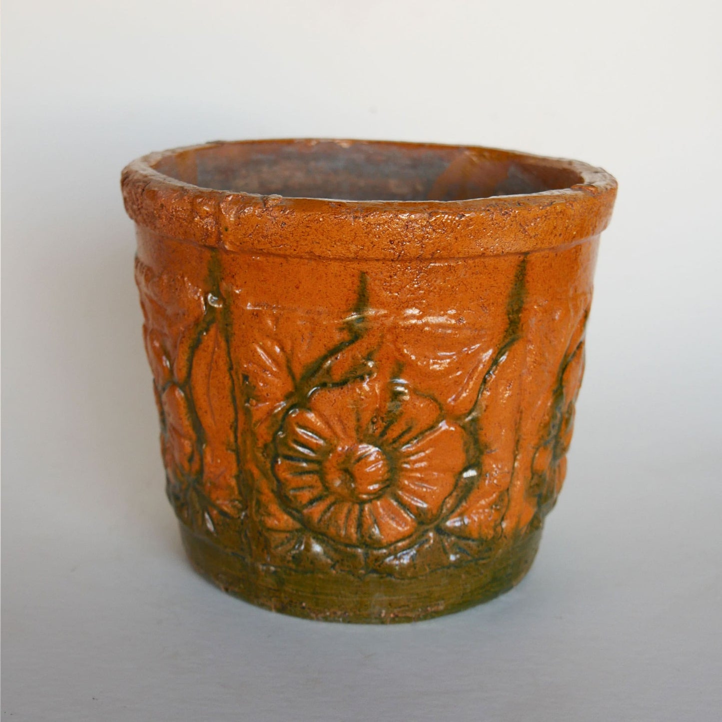 Vintage Orange and Green Pottery Planter, Green and Orange Pottery Planter