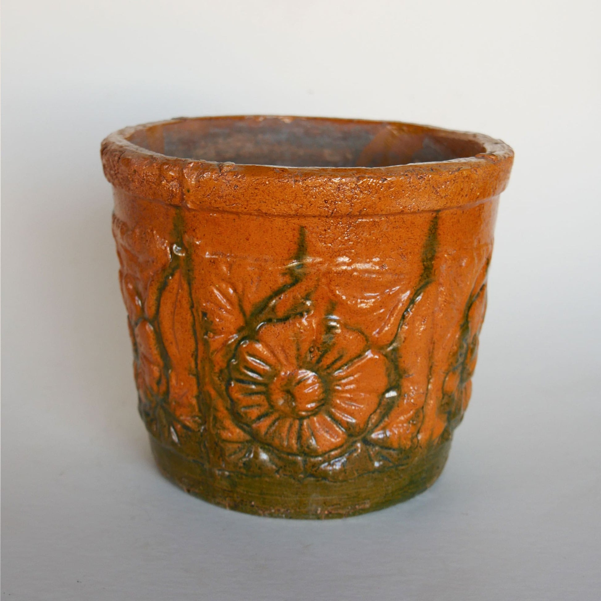 Vintage Orange and Green Pottery Planter, Green and Orange Pottery Planter