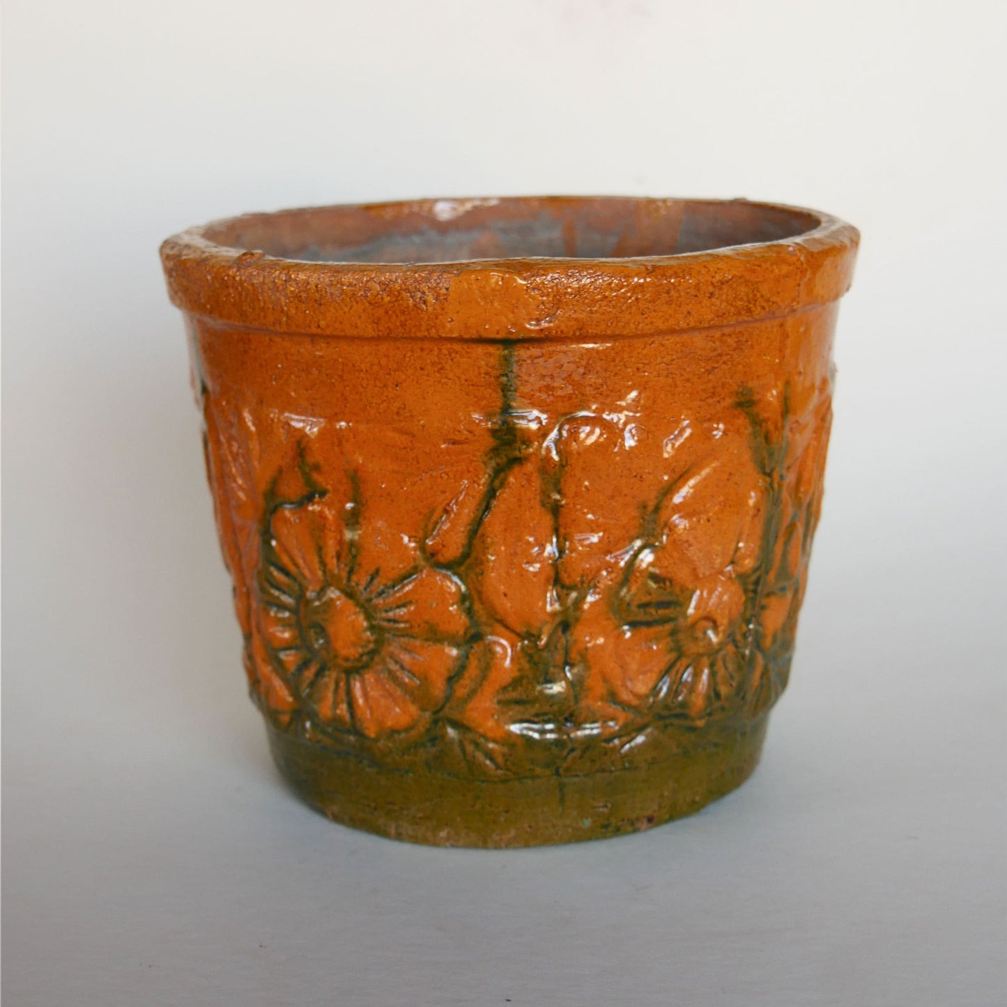 Vintage Orange and Green Pottery Planter, Green and Orange Pottery Planter