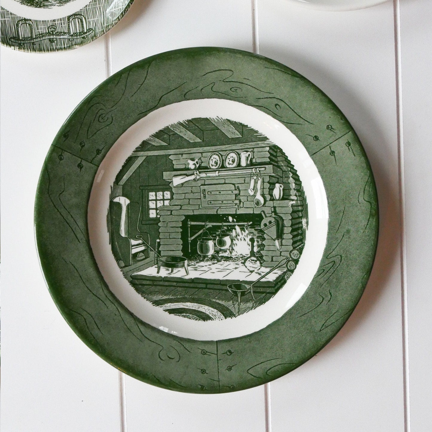Vintage Green and White Farmhouse Plate Gallery Wall, Farmhouse Plate Wall, Vintage Country Plate Wall, Vintage Green and White Plate Wall, Vintage Currier and ives Plate Wall, Green and White Currier and Ives Plate, Primitive Plate Wall, Vintage Plate Wall, Vintage Wall Decor