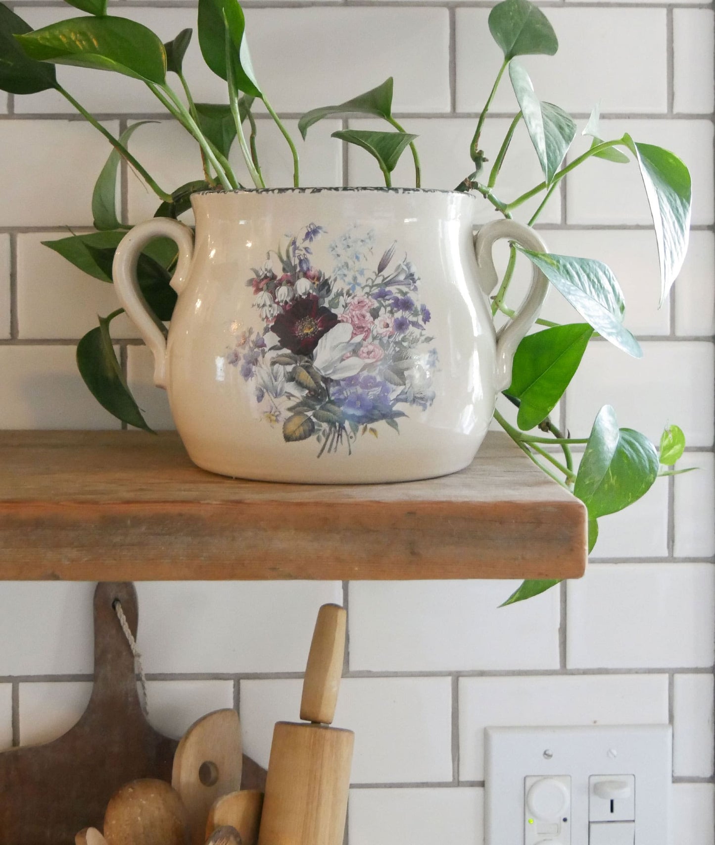 Large Vintage Home & Garden Party Floral Stoneware Jar
