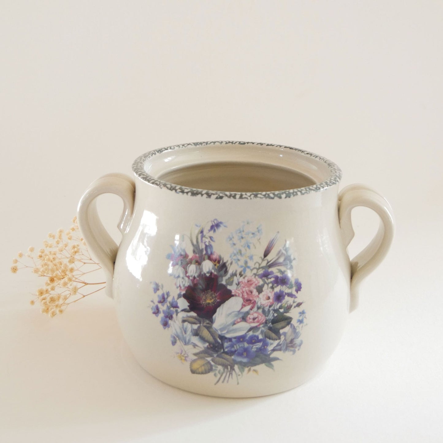 Large Vintage Home & Garden Party Floral Stoneware Jar, Vintage Floral Stoneware, Cottagecore Stoneware