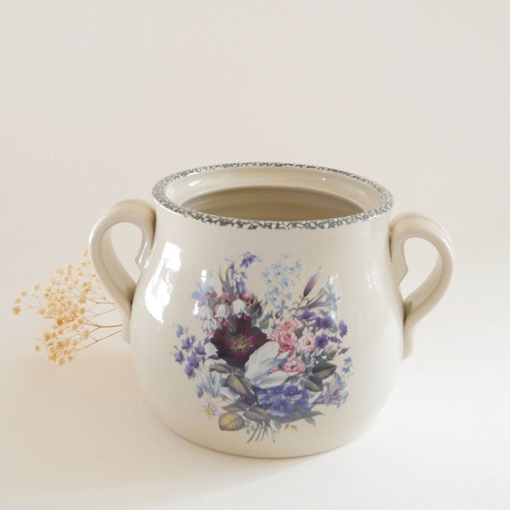 Large Vintage Home & Garden Party Floral Stoneware Jar, Vintage Floral Stoneware, Cottagecore Stoneware