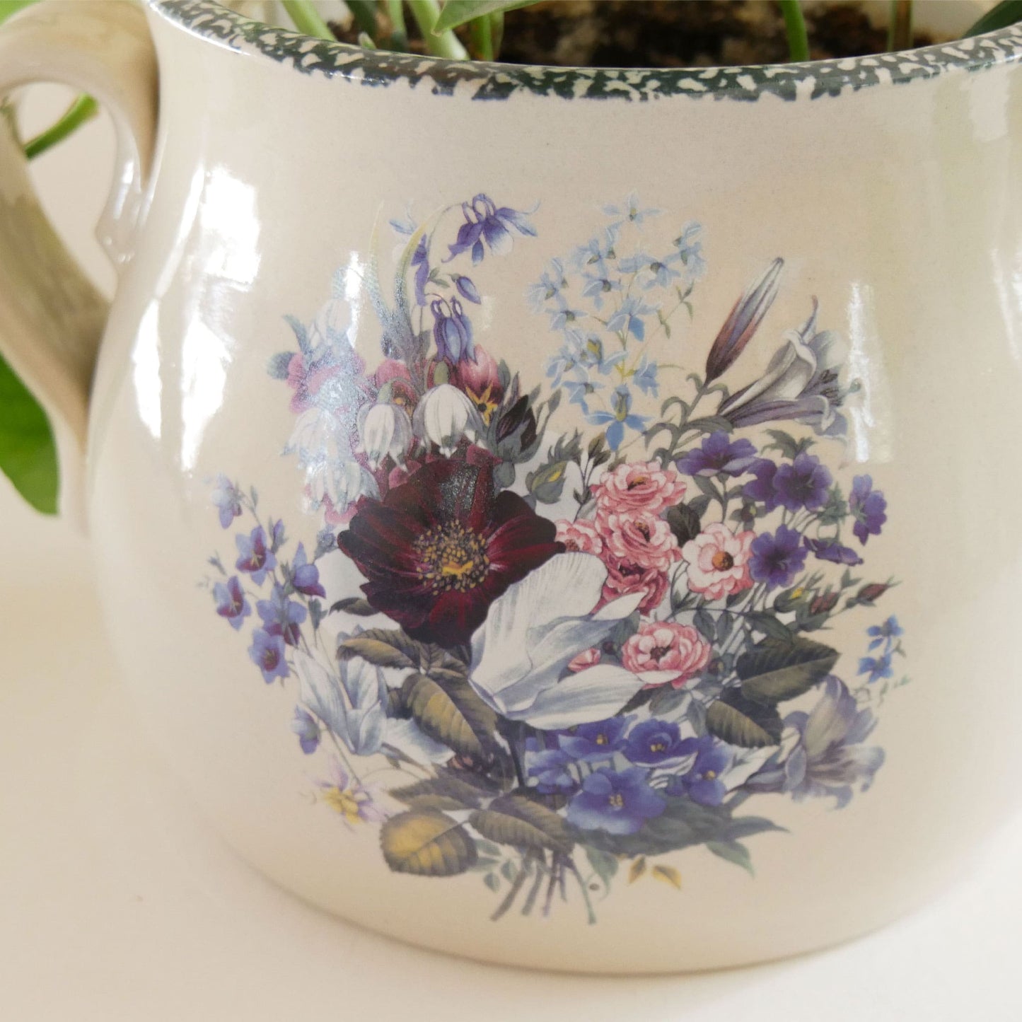 Large Vintage Home & Garden Party Floral Stoneware Jar, Vintage Floral Stoneware, Cottagecore Stoneware