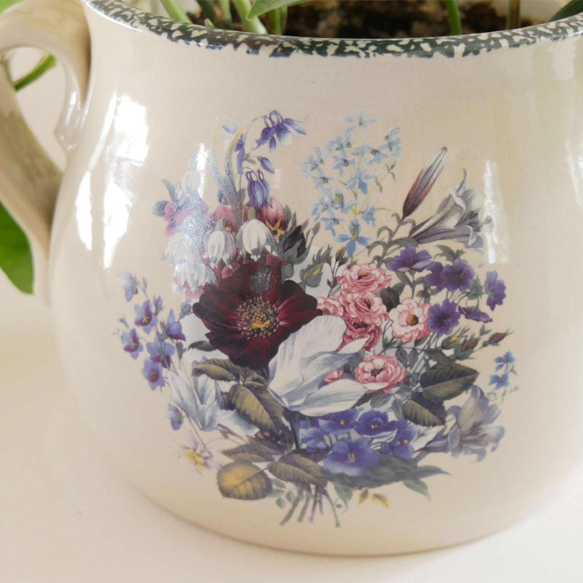 Large Vintage Home & Garden Party Floral Stoneware Jar, Vintage Floral Stoneware, Cottagecore Stoneware