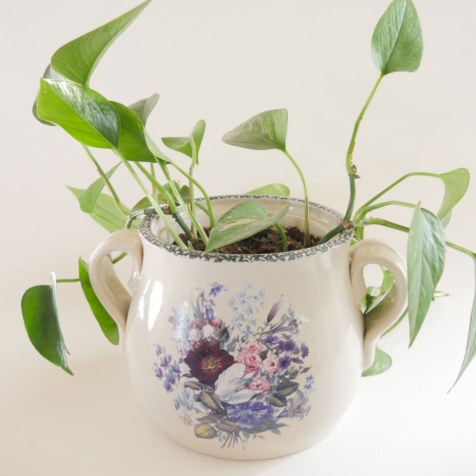 Large Vintage Home & Garden Party Floral Stoneware Jar, Vintage Floral Stoneware, Cottagecore Stoneware
