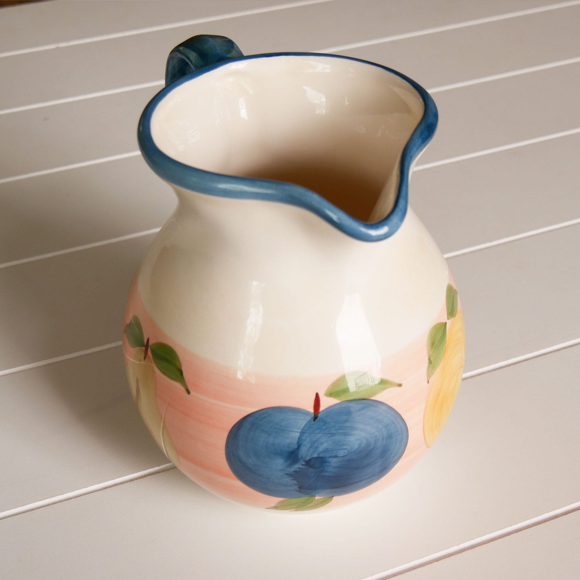 Vintage Hand Painted Fruit Motif Pitcher, VIntage Kitchen Pitcher, Vintage Pouring Pitcher, Vintage Fruit Design pitcher, Country Kitchen Pitcher, Vintage Kitchen Decor, Vintage Spring Kitchen Decor