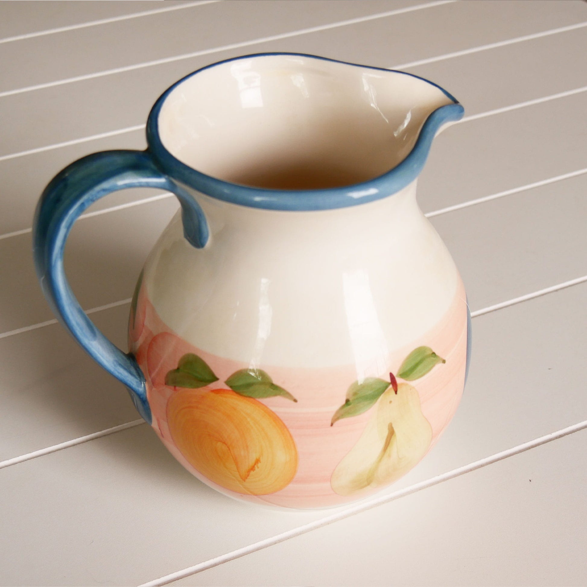 Vintage Hand Painted Fruit Motif Pitcher, VIntage Kitchen Pitcher, Vintage Pouring Pitcher, Vintage Fruit Design pitcher, Country Kitchen Pitcher, Vintage Kitchen Decor, Vintage Spring Kitchen Decor