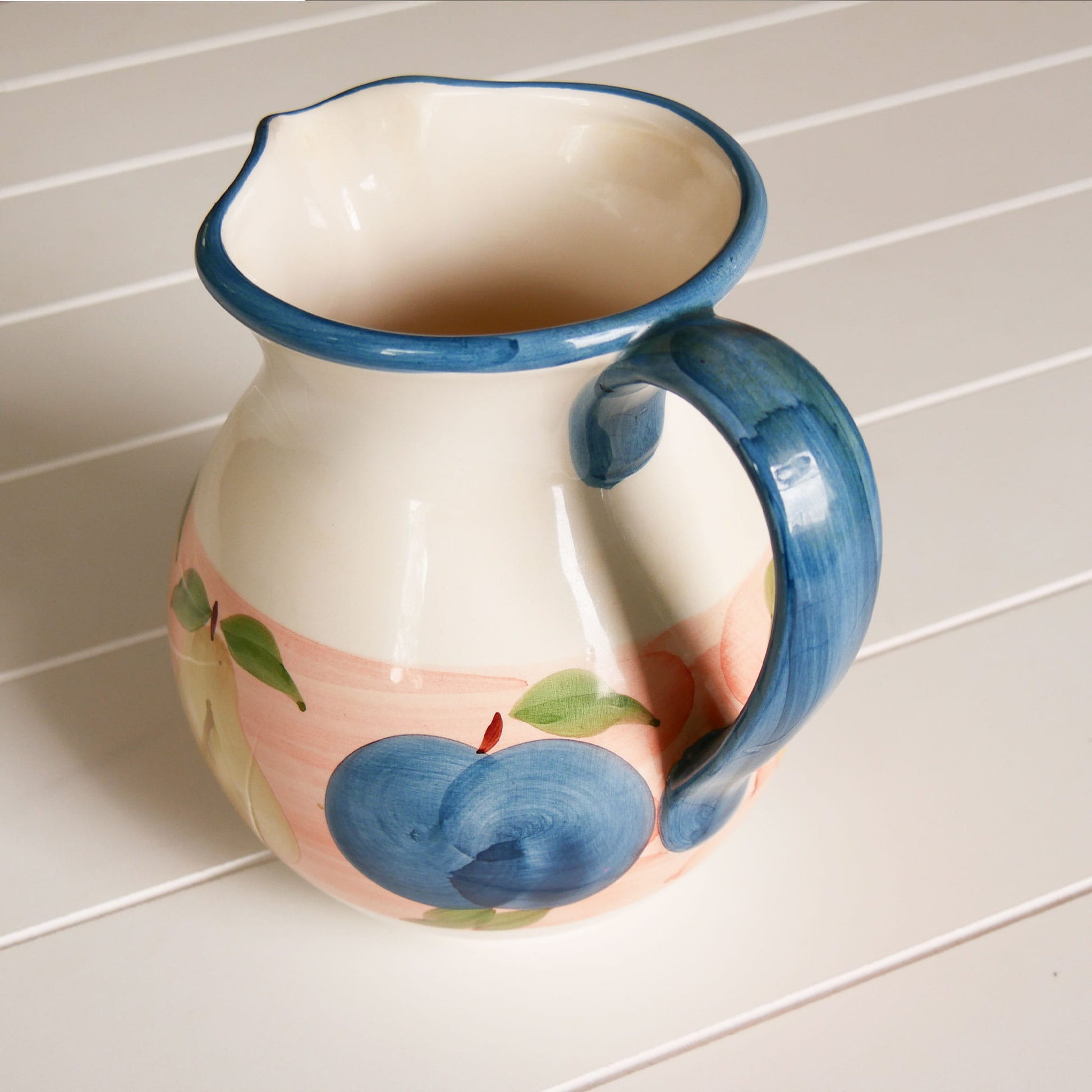 Vintage Hand Painted Fruit Motif Pitcher, VIntage Kitchen Pitcher, Vintage Pouring Pitcher, Vintage Fruit Design pitcher, Country Kitchen Pitcher, Vintage Kitchen Decor, Vintage Spring Kitchen Decor
