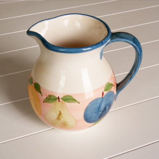Vintage Hand Painted Fruit Motif Pitcher, VIntage Kitchen Pitcher, Vintage Pouring Pitcher, Vintage Fruit Design pitcher, Country Kitchen Pitcher, Vintage Kitchen Decor, Vintage Spring Kitchen Decor