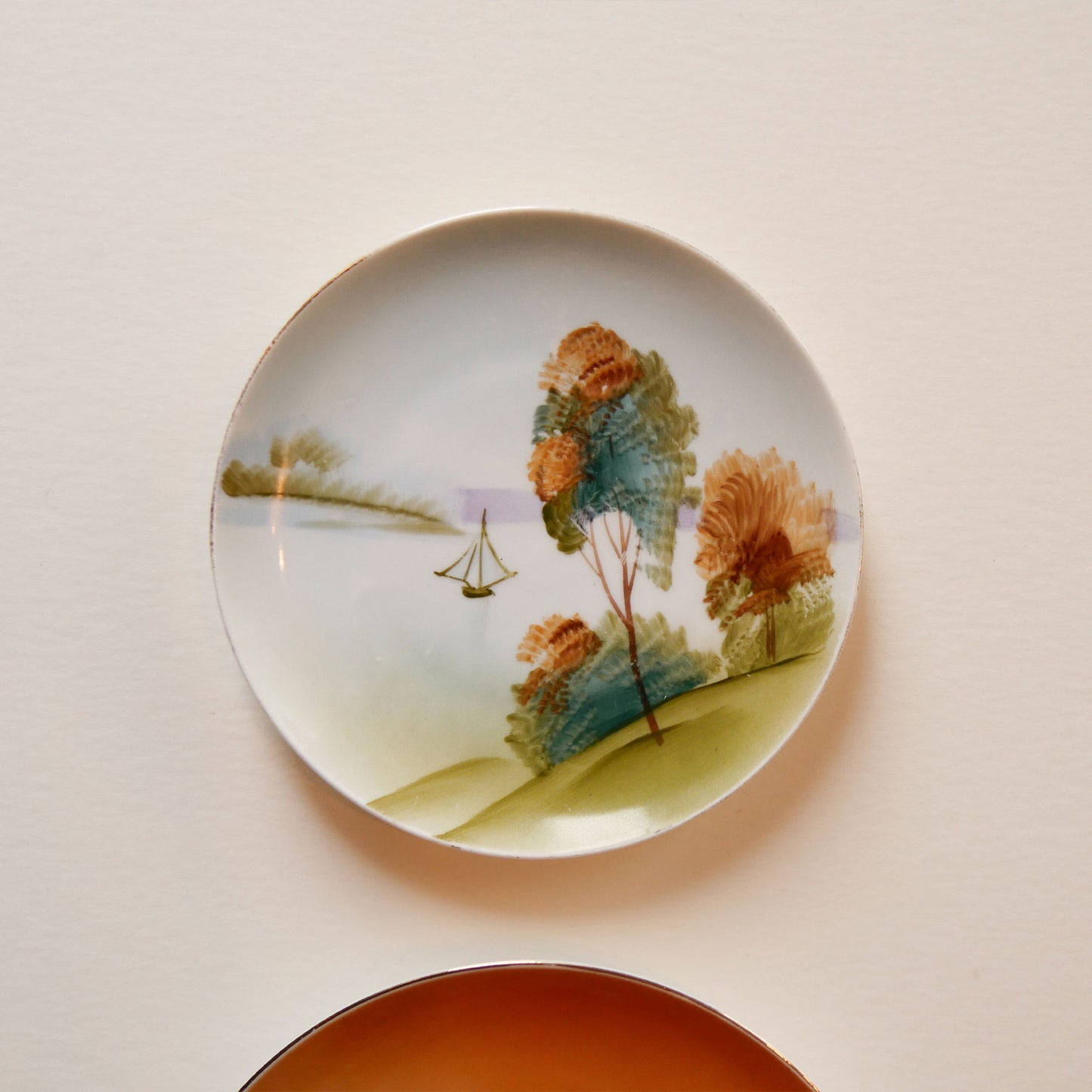 Vintage Hand Painted Porcelain Lanscape Scene Plate Pair, Porcelain Decorative Plates, Vintage Pocelain Plate Wall, Porcelain Gallery Plate Wall, Vintage FLoral Plate Wall