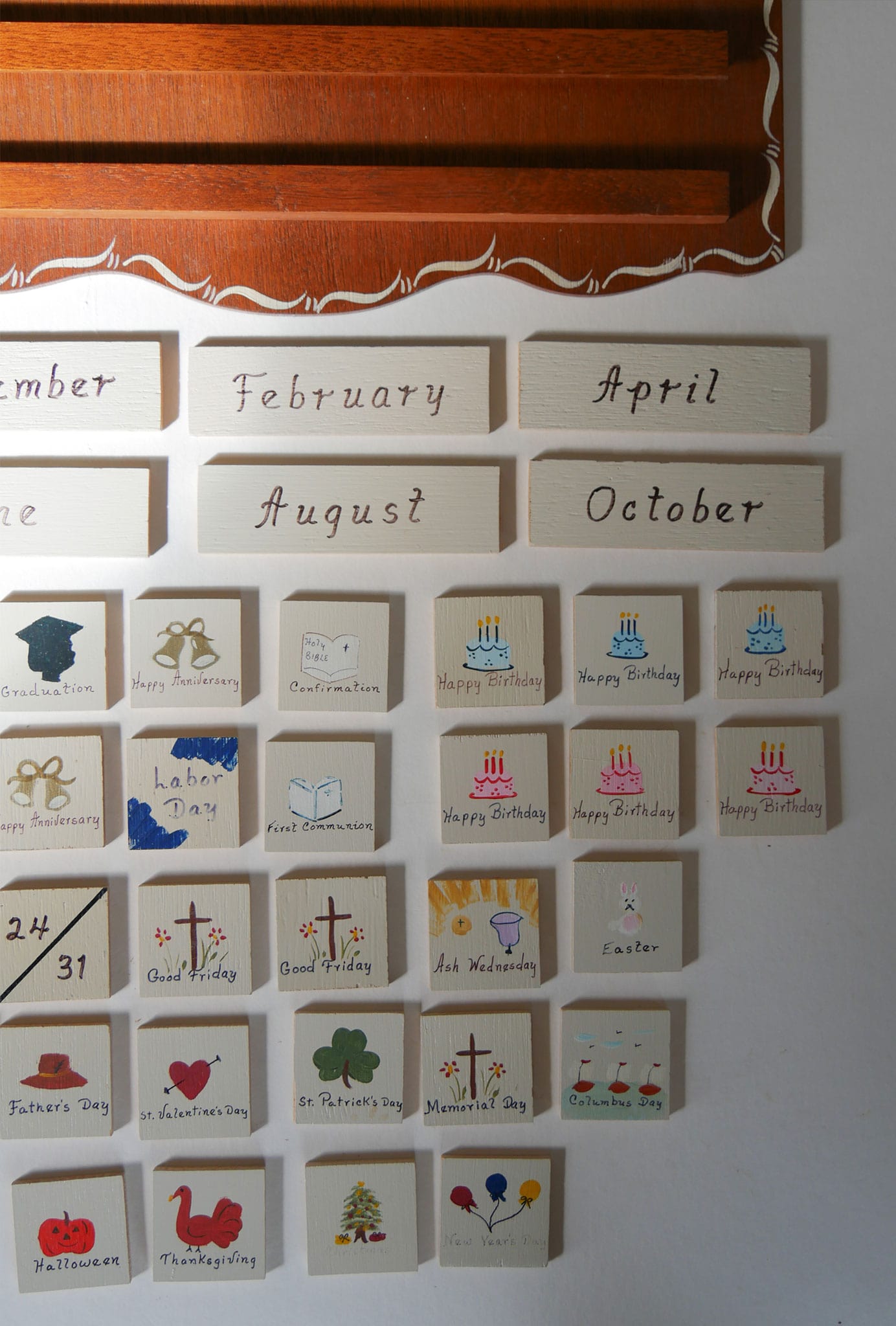 Vintage Hand Painted Perpetual Wood Calendar, Vintage Wood Calendar, Vintage Hand Painted Wood Calendar