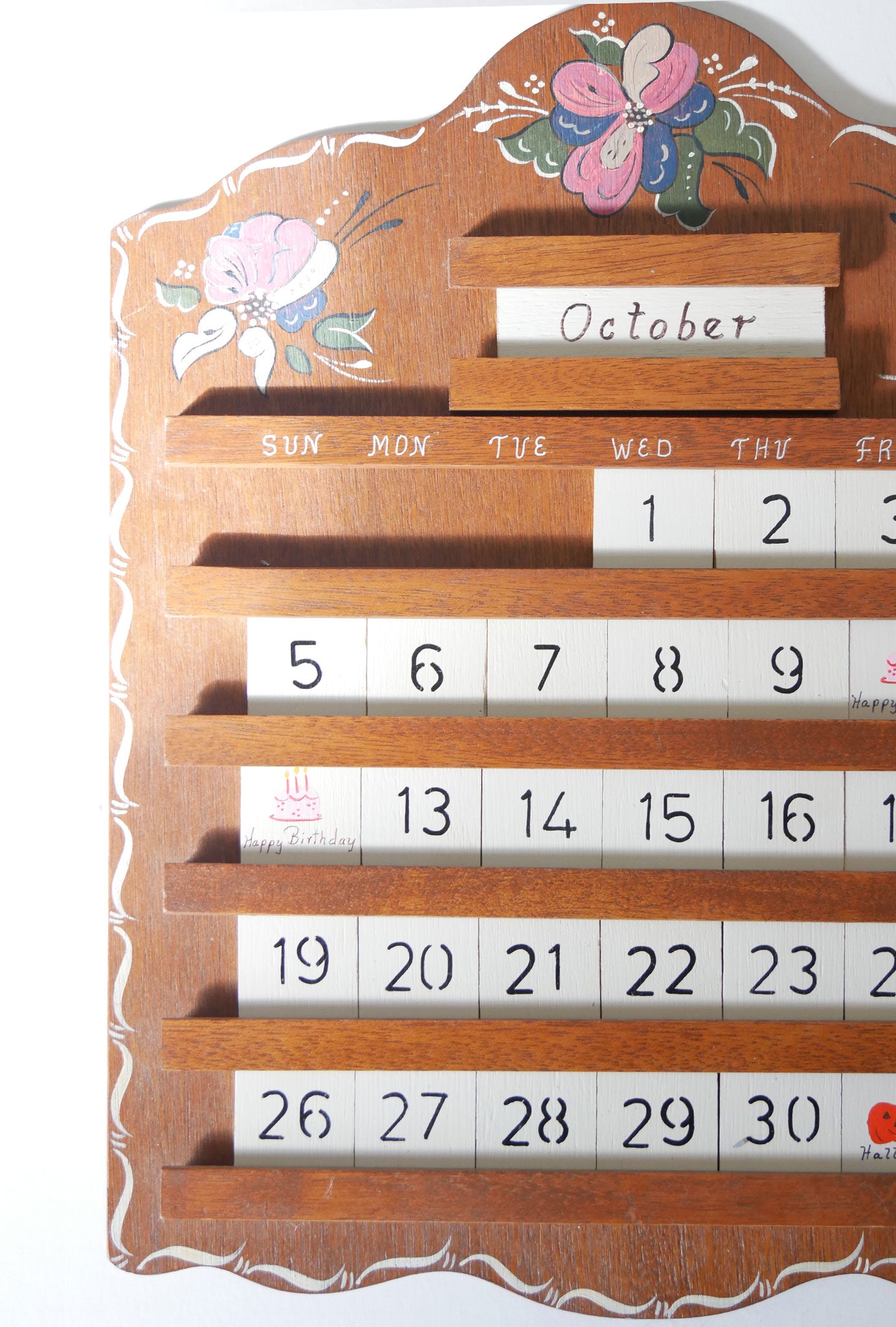 Vintage Hand Painted Perpetual Wood Calendar, Vintage Wood Calendar, Vintage Hand Painted Wood Calendar
