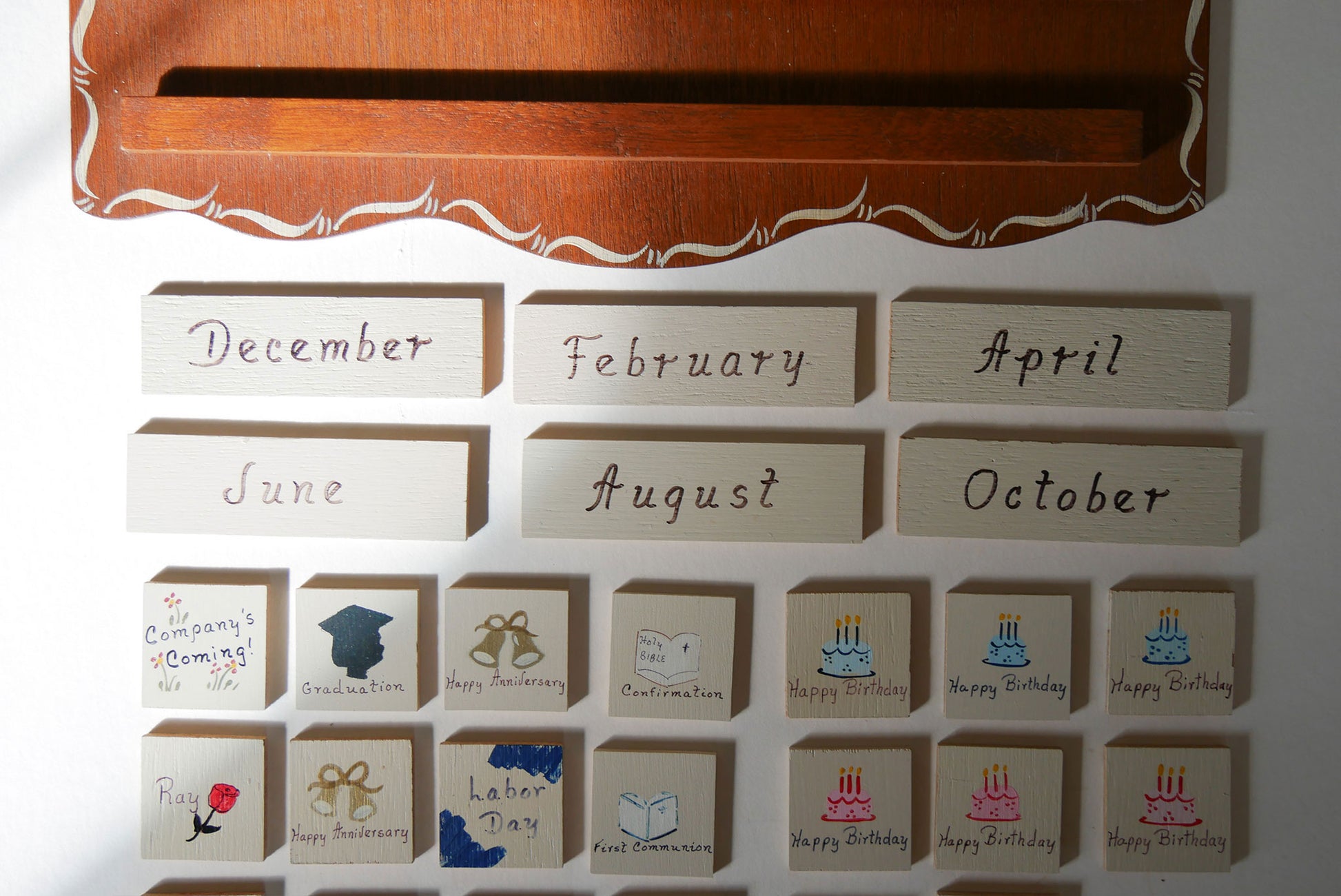 Vintage Hand Painted Perpetual Wood Calendar, Vintage Wood Calendar, Vintage Hand Painted Wood Calendar