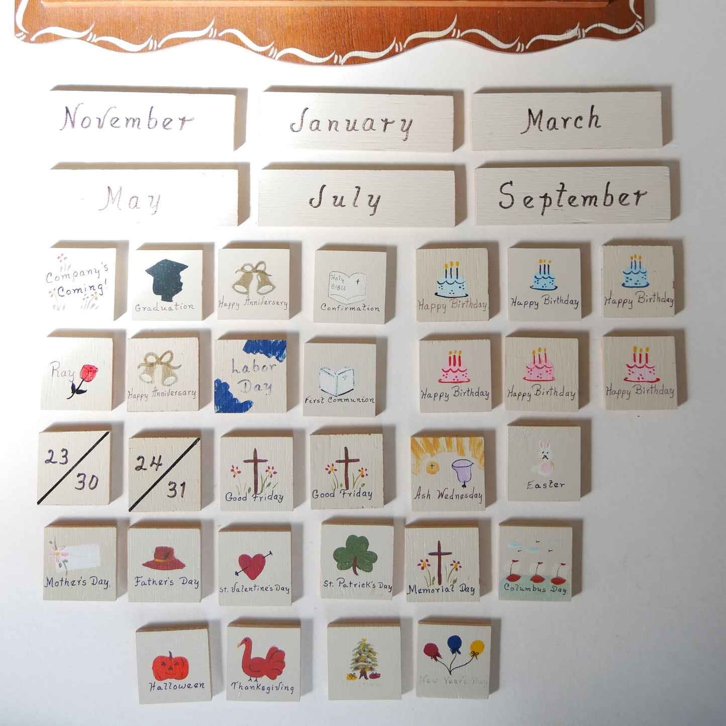 Vintage Hand Painted Perpetual Wood Calendar, Vintage Wood Calendar, Vintage Hand Painted Wood Calendar