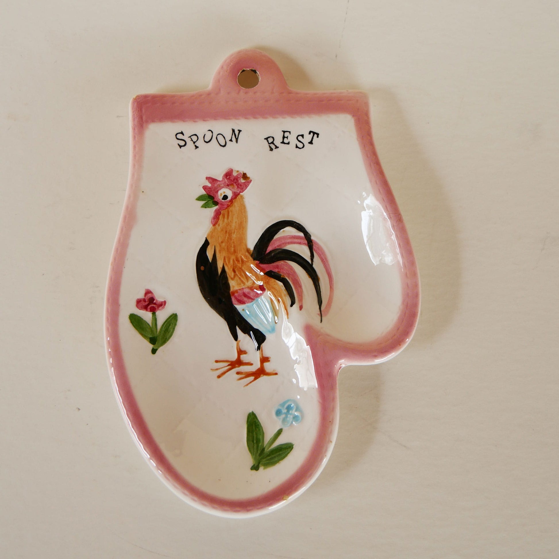 Vintage Hand-Painted Rooster Spoon Rest, Vintage Country Kitchen DEcor, Vintage Farmhouse Kitchen Decor, Vintage Rooster Kitchen Decor, Vintage Farmhouse Spoon rest, Vintage Country Spoon rest, Vintage Rooster Spoon Rest