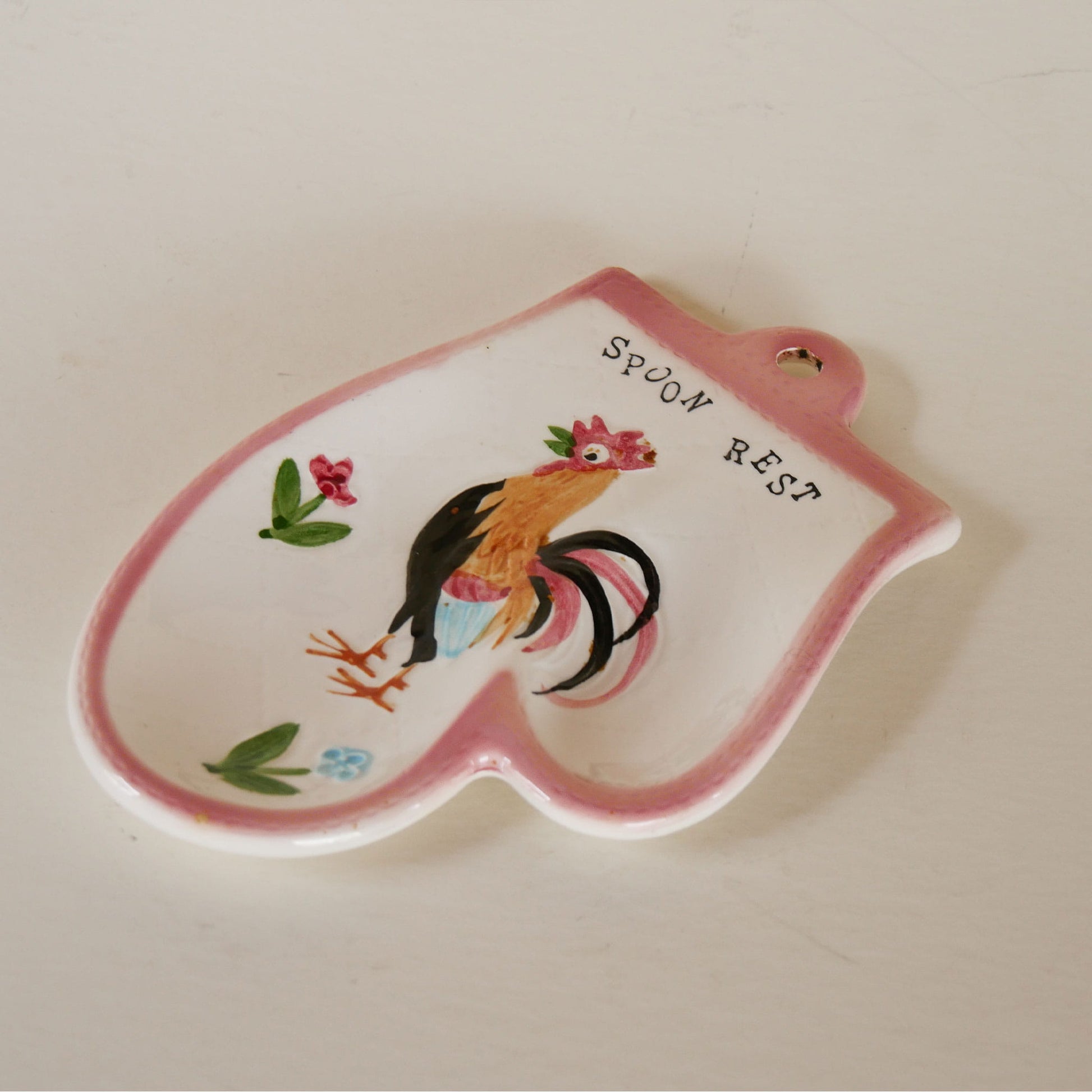 Vintage Hand-Painted Rooster Spoon Rest, Vintage Country Kitchen DEcor, Vintage Farmhouse Kitchen Decor, Vintage Rooster Kitchen Decor, Vintage Farmhouse Spoon rest, Vintage Country Spoon rest, Vintage Rooster Spoon Rest
