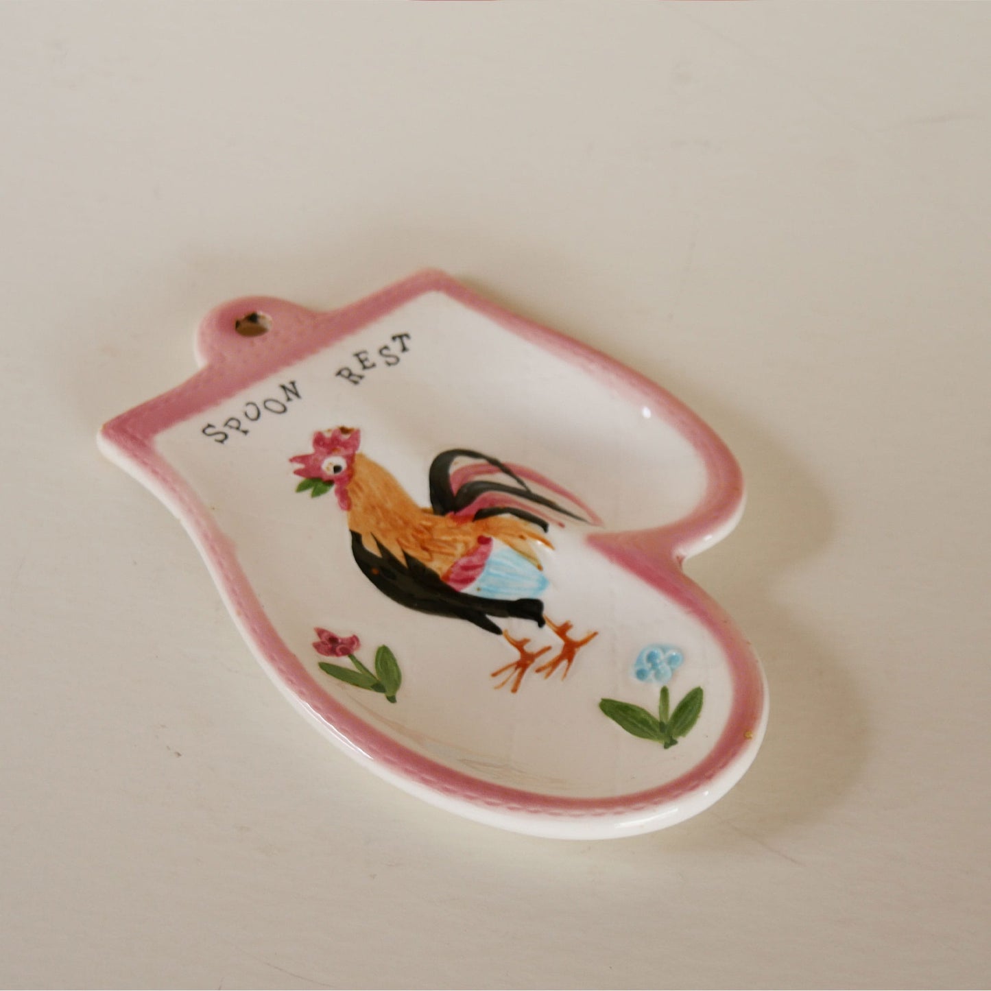Vintage Hand-Painted Rooster Spoon Rest, Vintage Country Kitchen DEcor, Vintage Farmhouse Kitchen Decor, Vintage Rooster Kitchen Decor, Vintage Farmhouse Spoon rest, Vintage Country Spoon rest, Vintage Rooster Spoon Rest