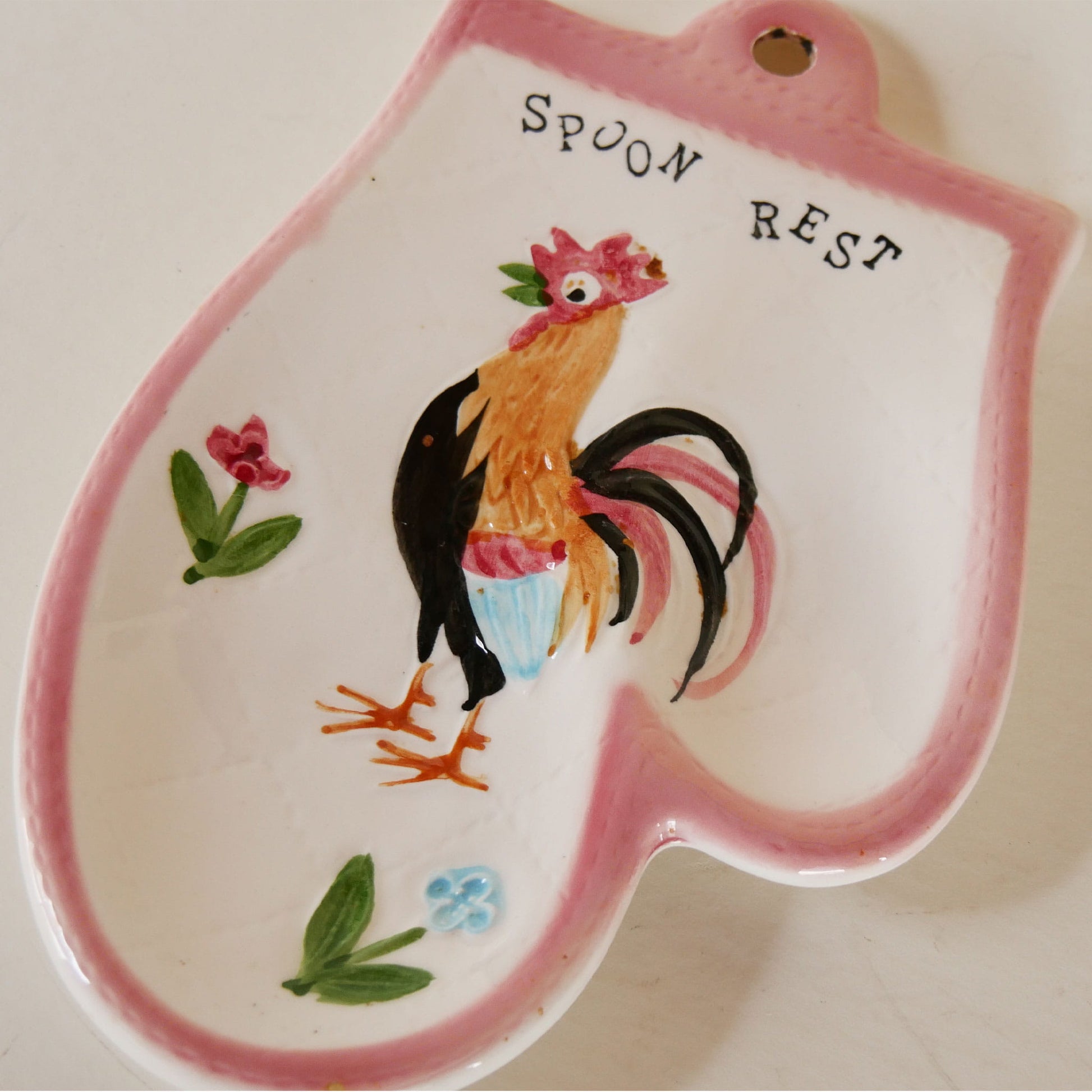 Vintage Hand-Painted Rooster Spoon Rest, Vintage Country Kitchen DEcor, Vintage Farmhouse Kitchen Decor, Vintage Rooster Kitchen Decor, Vintage Farmhouse Spoon rest, Vintage Country Spoon rest, Vintage Rooster Spoon Rest