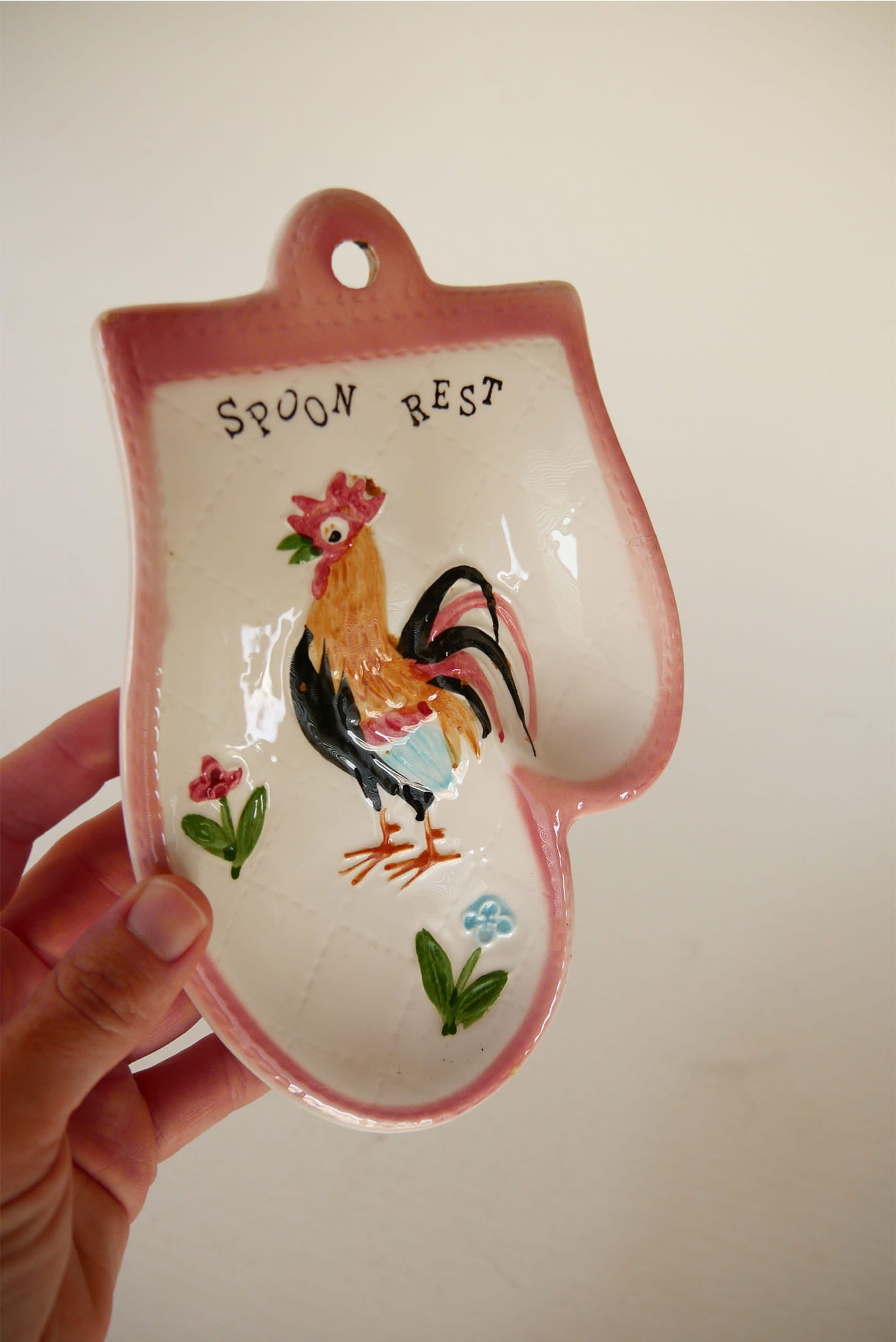 Vintage Hand-Painted Rooster Spoon Rest, Vintage Country Kitchen DEcor, Vintage Farmhouse Kitchen Decor, Vintage Rooster Kitchen Decor, Vintage Farmhouse Spoon rest, Vintage Country Spoon rest, Vintage Rooster Spoon Rest