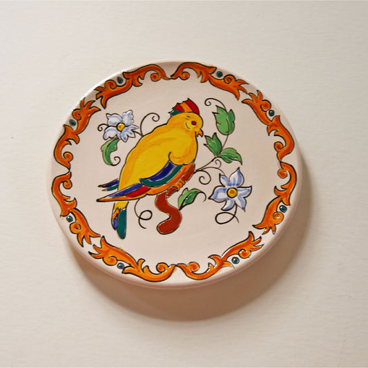 Vintage Hand-Painted Tropical Bird Decorative Pottery Plate, Vintage Spanish Pottery, Vintage Spanish Decorative Plate, Vintage Decorative Bird Plate, Vintage Tropical Bird Pottery