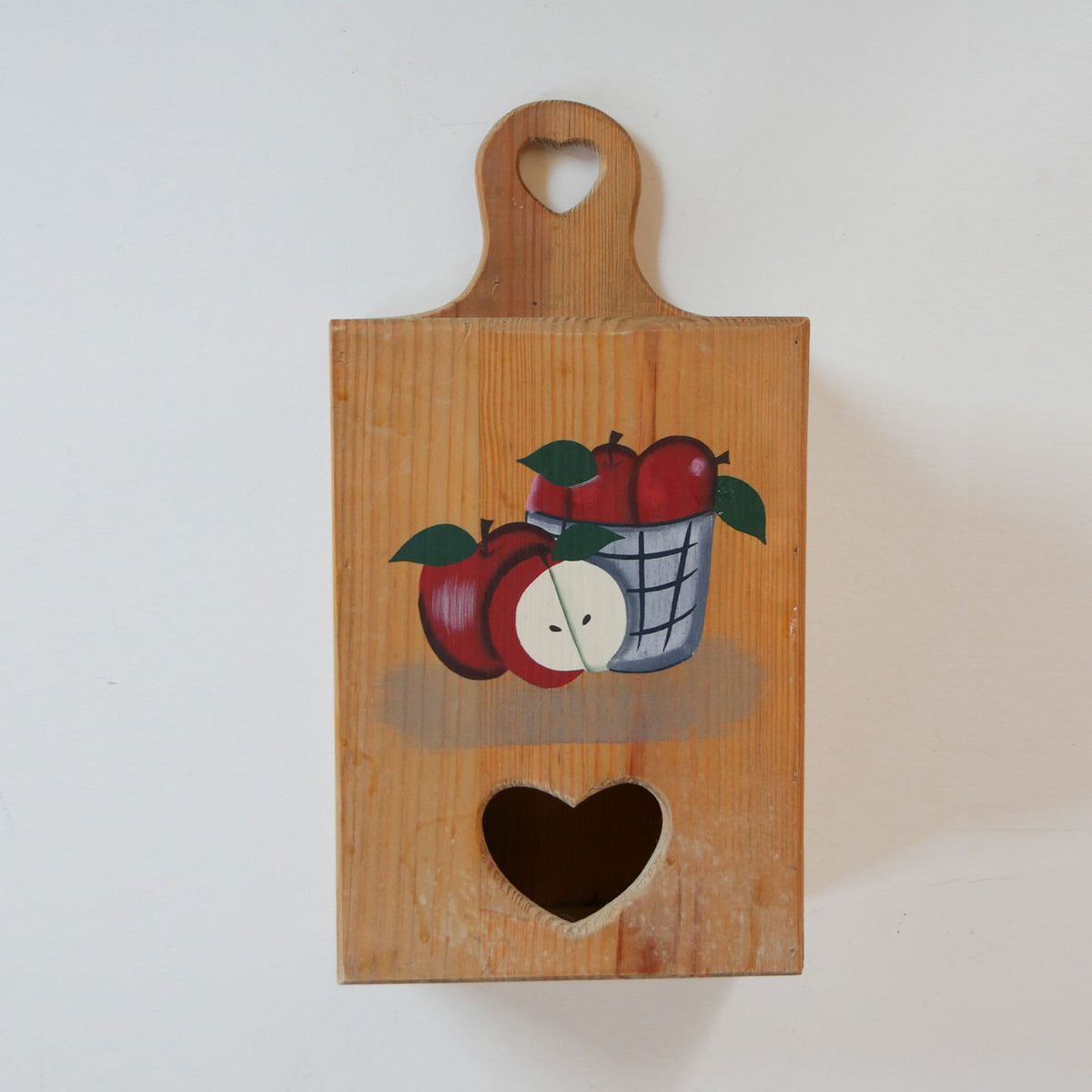 Vintage Wooden Plastic Bag Holder, Apple Motif, Vintage Cottagecore Apple Decor, Vintage Apple Decor, Vintage Kitchen Apple Decor, Vintage Wood Bag Holder, Vintage Plastic Bag Holder, Vintage Grocery Sack Holder