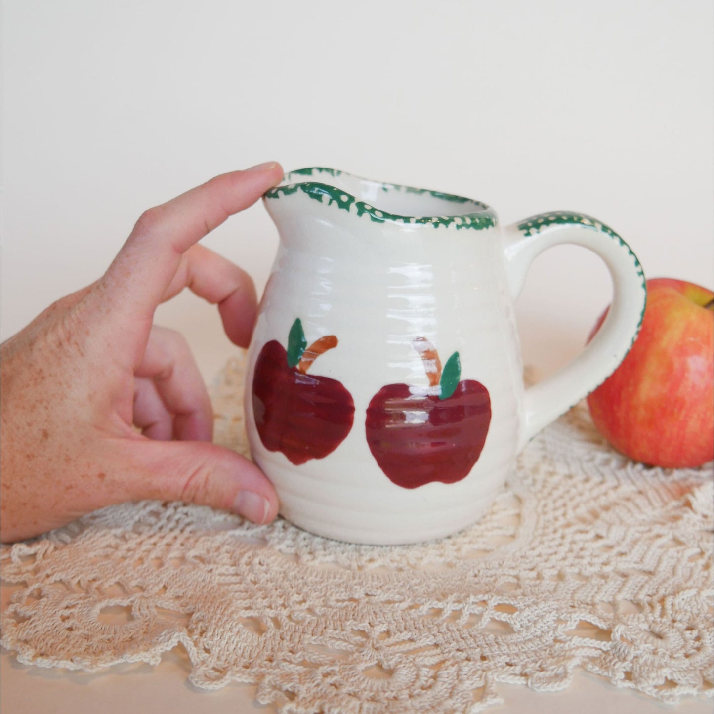 Vintage Handpainted Apple Creamer Vintage Handpainted Apple Pitcher Vintage Apple Stoneware