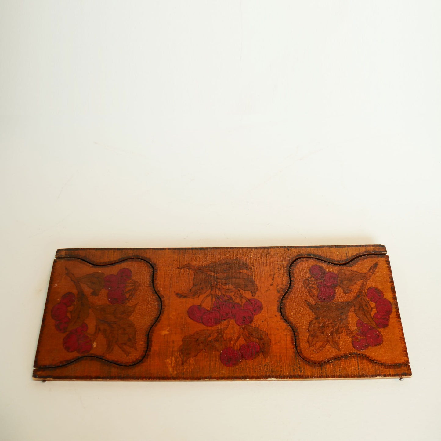 Vintage Wood Handpainted Cherry Book Holder, Vintage Book Holder, Vintage Book Ends, Vintage Floral book End, Vintage Wood Folk Book Ends