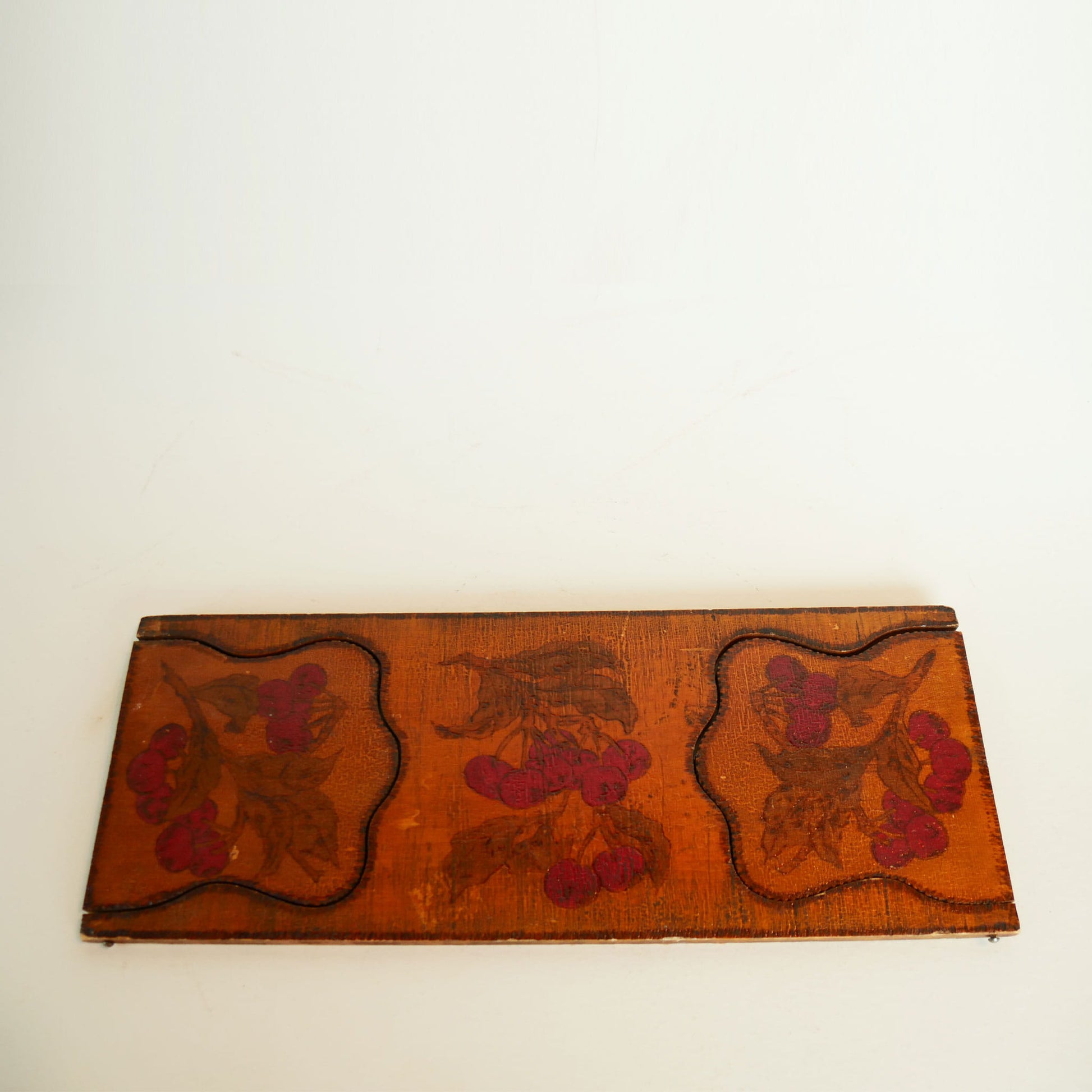 Vintage Wood Handpainted Cherry Book Holder, Vintage Book Holder, Vintage Book Ends, Vintage Floral book End, Vintage Wood Folk Book Ends