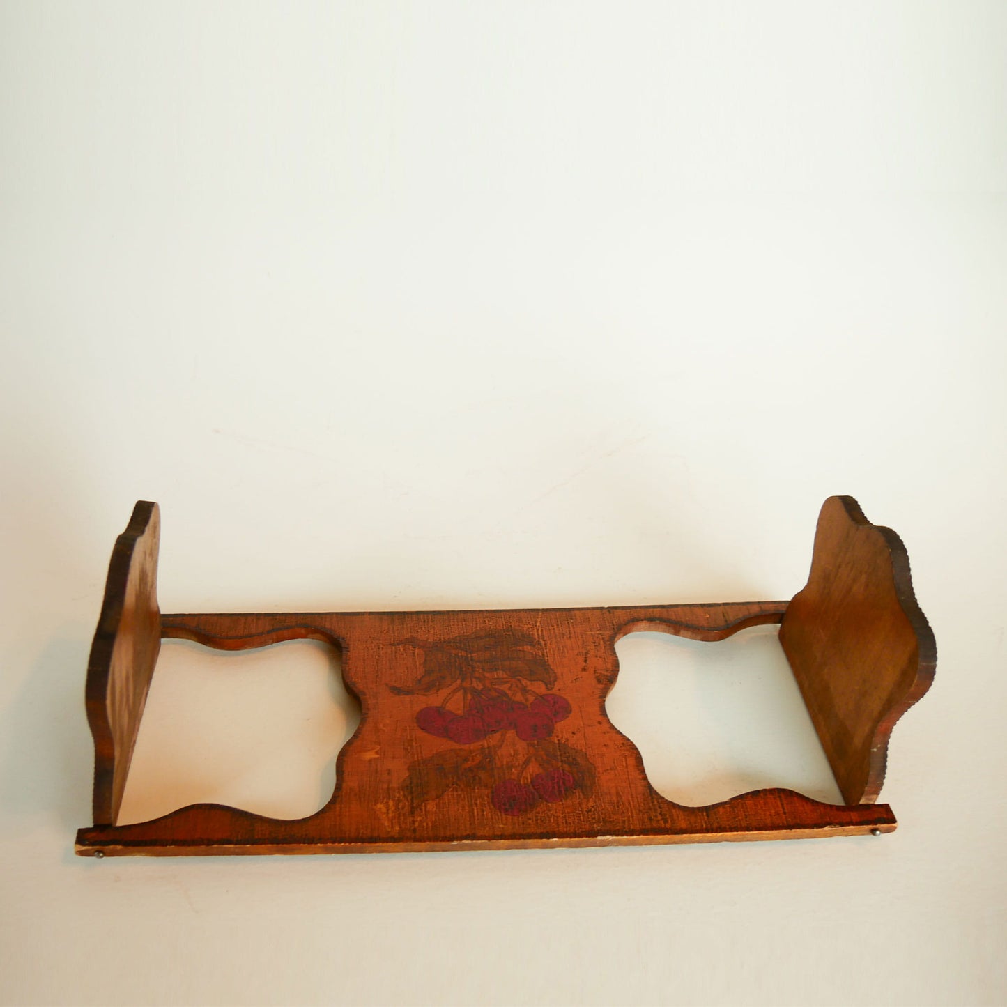 Vintage Wood Handpainted Cherry Book Holder, Vintage Book Holder, Vintage Book Ends, Vintage Floral book End, Vintage Wood Folk Book Ends