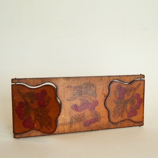 Vintage Wood Handpainted Cherry Book Holder, Vintage Book Holder, Vintage Book Ends, Vintage Floral book End, Vintage Wood Folk Book Ends