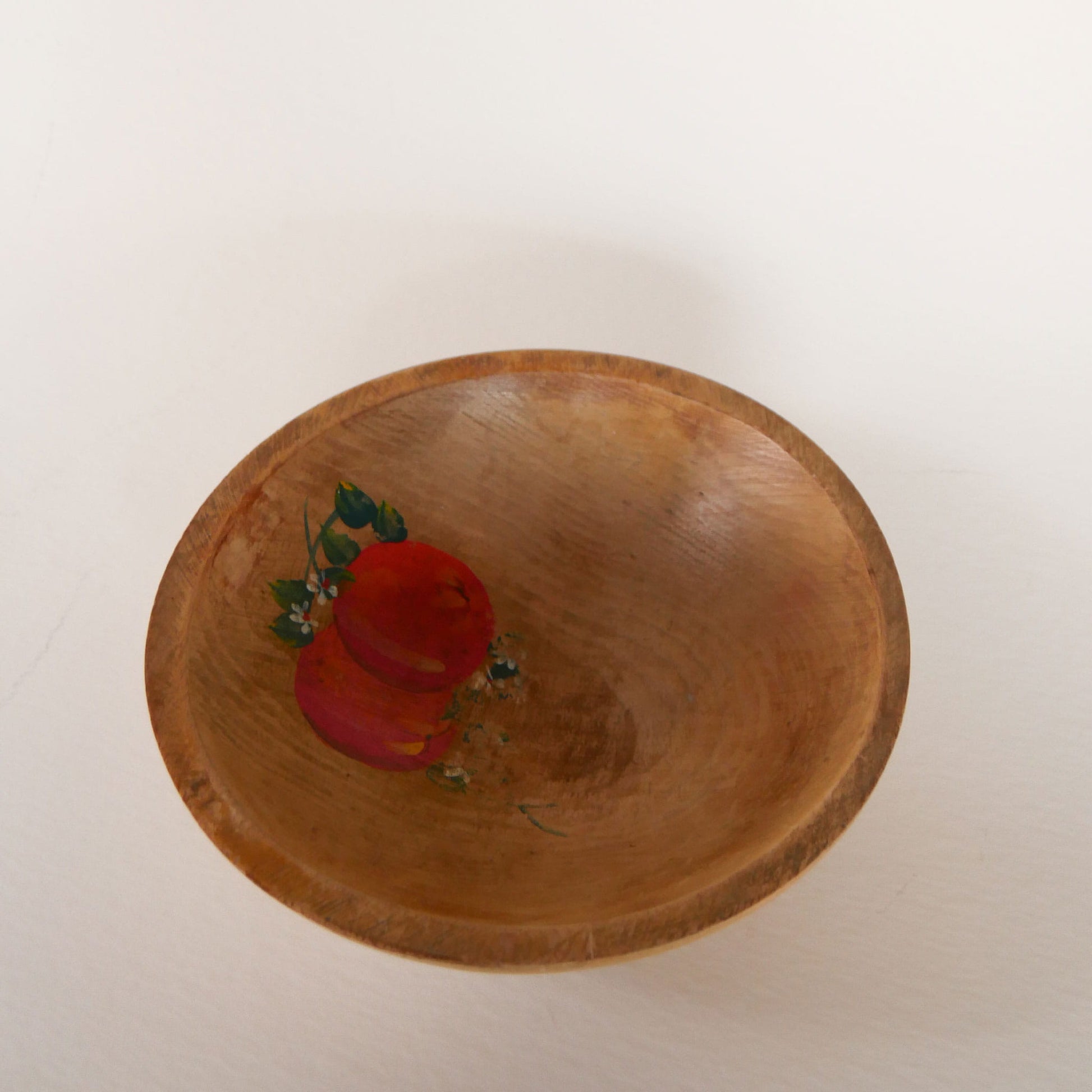 Vintage Handpainted Orange Wood Mixing Bowl, Farmhouse Kitchen Bowl, Primitive Wood Bowl, Vintage Wood BRead Bowl, Vintage Dough Bowl, Vintage Primitive Wooden BOwl