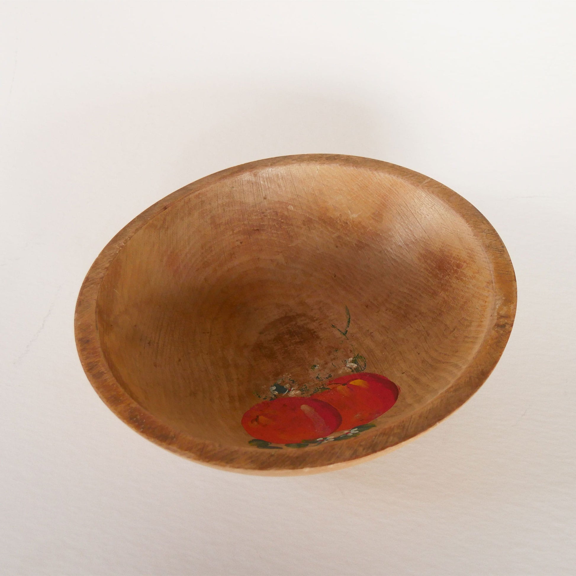 Vintage Handpainted Orange Wood Mixing Bowl, Farmhouse Kitchen Bowl, Primitive Wood Bowl, Vintage Wood BRead Bowl, Vintage Dough Bowl, Vintage Primitive Wooden BOwl