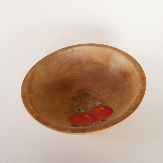 Vintage Handpainted Orange Wood Mixing Bowl, Farmhouse Kitchen Bowl, Primitive Wood Bowl, Vintage Wood BRead Bowl, Vintage Dough Bowl, Vintage Primitive Wooden BOwl