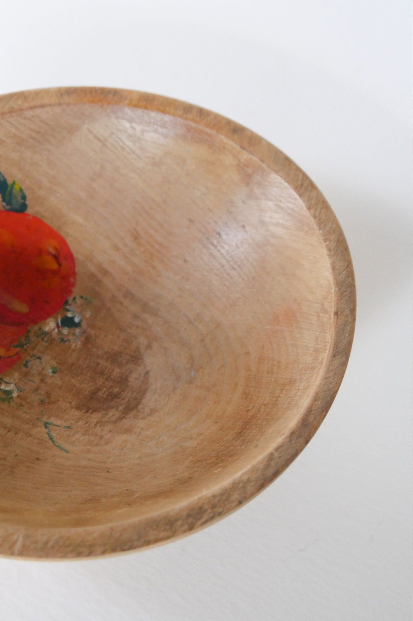 Vintage Handpainted Orange Wood Mixing Bowl, Farmhouse Kitchen Bowl, Primitive Wood Bowl, Vintage Wood BRead Bowl, Vintage Dough Bowl, Vintage Primitive Wooden BOwl