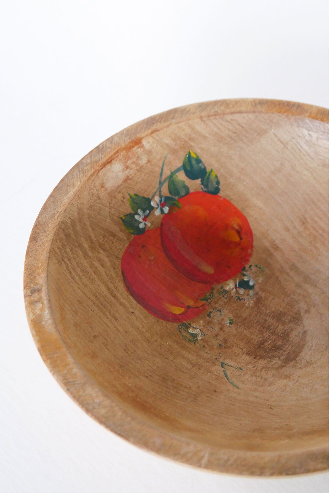 Vintage Handpainted Orange Wood Mixing Bowl, Farmhouse Kitchen Bowl, Primitive Wood Bowl, Vintage Wood BRead Bowl, Vintage Dough Bowl, Vintage Primitive Wooden BOwl