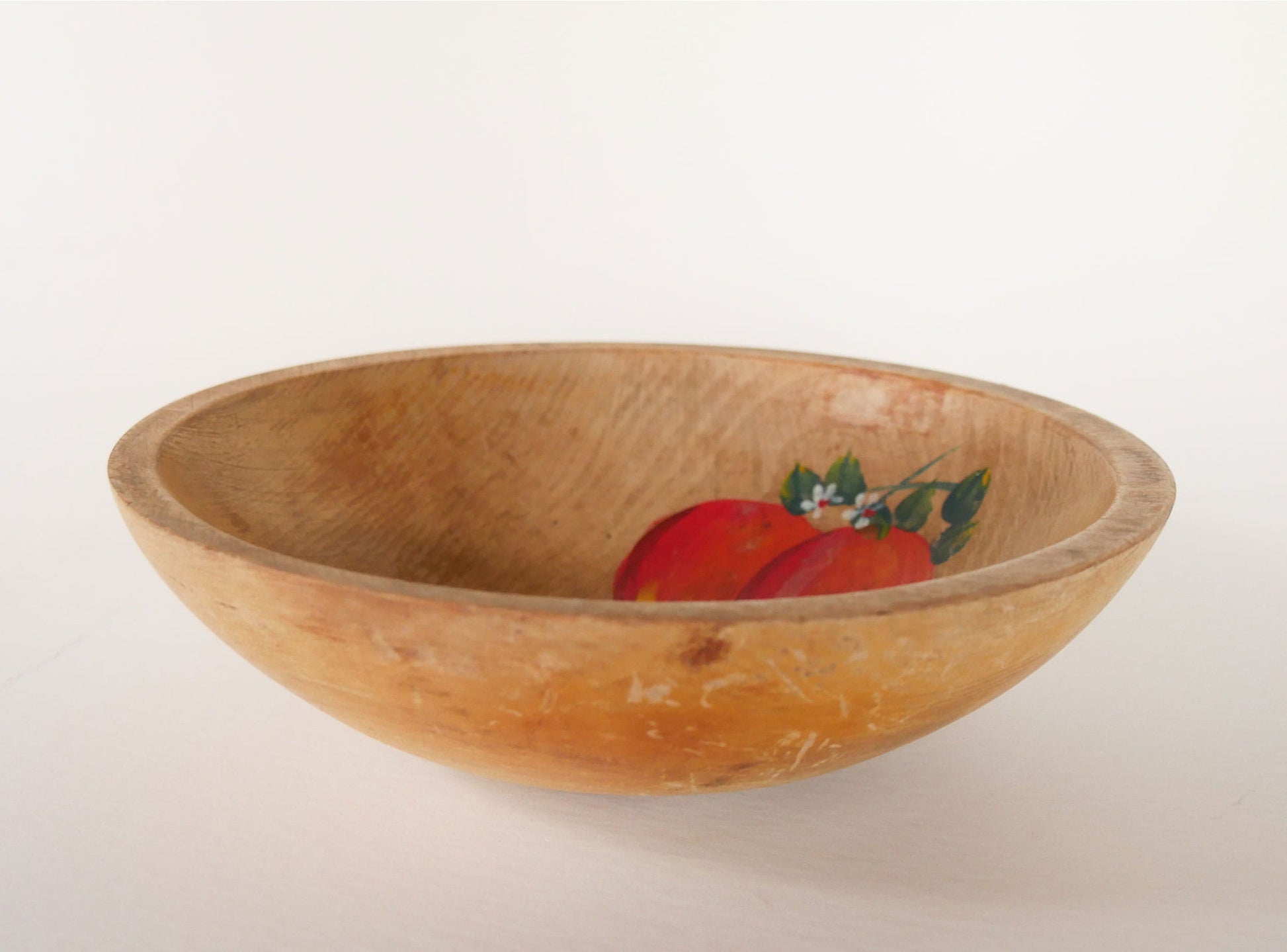 Vintage Handpainted Orange Wood Mixing Bowl, Farmhouse Kitchen Bowl, Primitive Wood Bowl, Vintage Wood BRead Bowl, Vintage Dough Bowl, Vintage Primitive Wooden BOwl