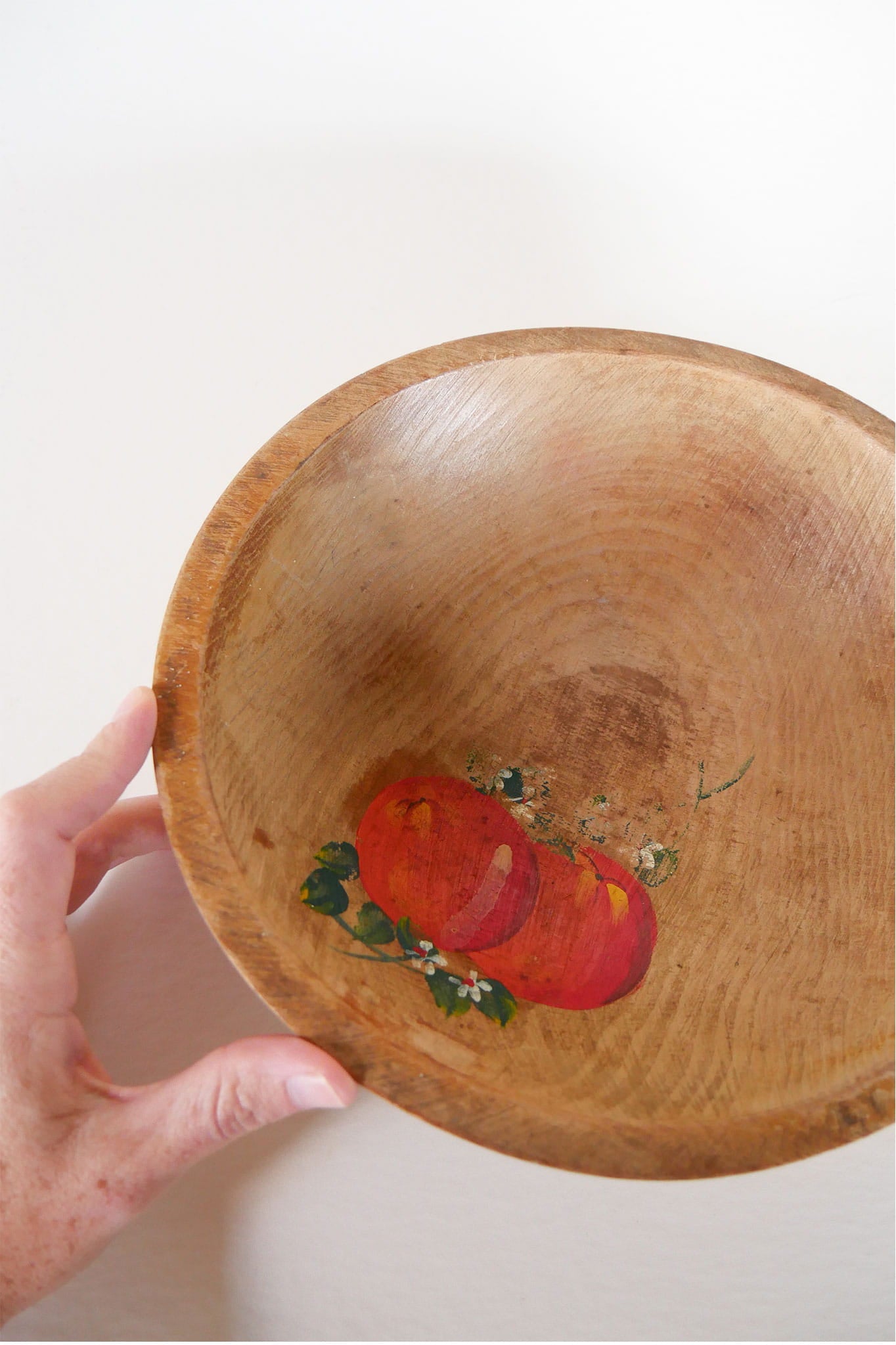 Vintage Handpainted Orange Wood Mixing Bowl, Farmhouse Kitchen Bowl, Primitive Wood Bowl, Vintage Wood BRead Bowl, Vintage Dough Bowl, Vintage Primitive Wooden BOwl