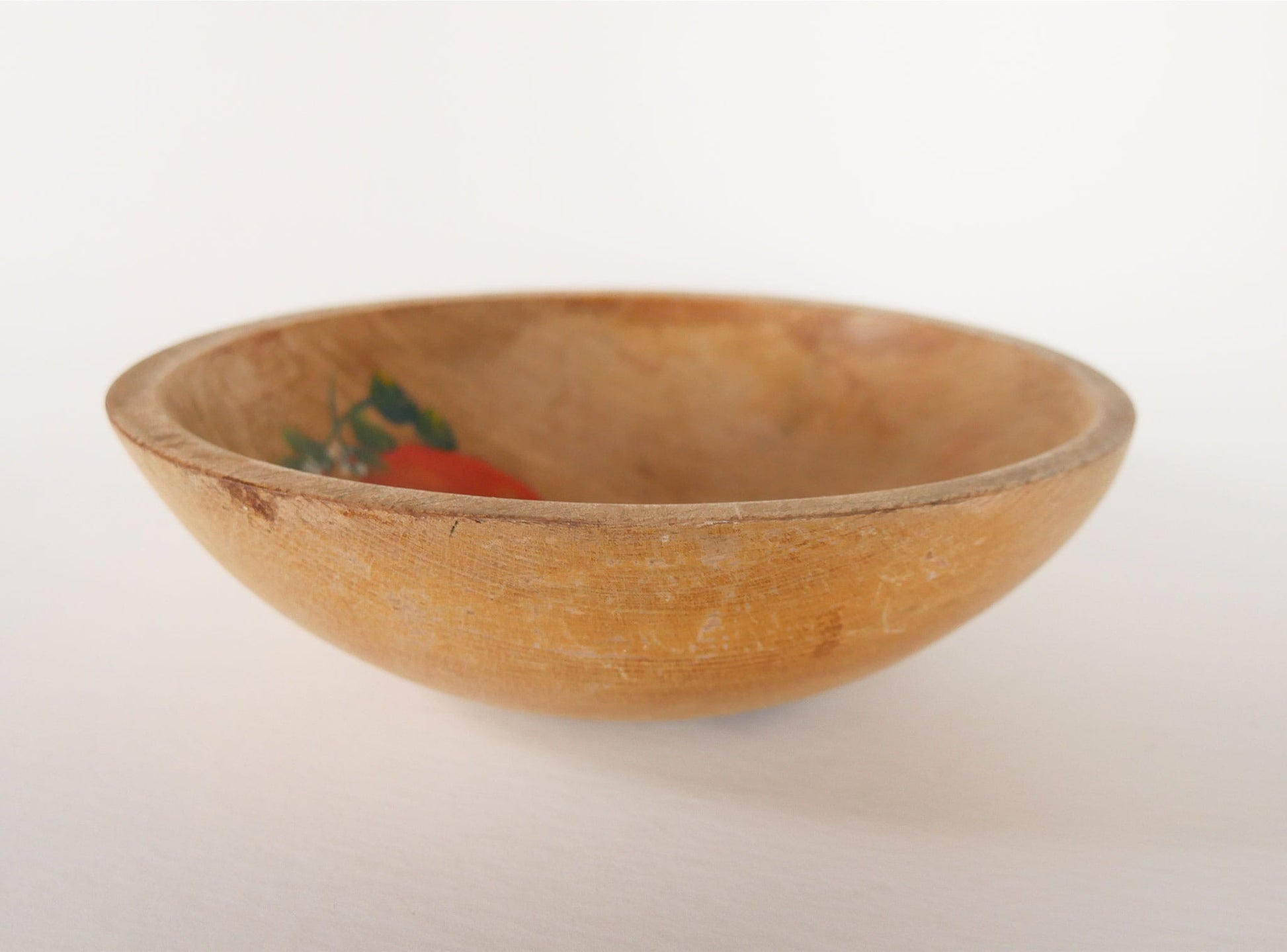 Vintage Handpainted Orange Wood Mixing Bowl, Farmhouse Kitchen Bowl, Primitive Wood Bowl, Vintage Wood BRead Bowl, Vintage Dough Bowl, Vintage Primitive Wooden BOwl