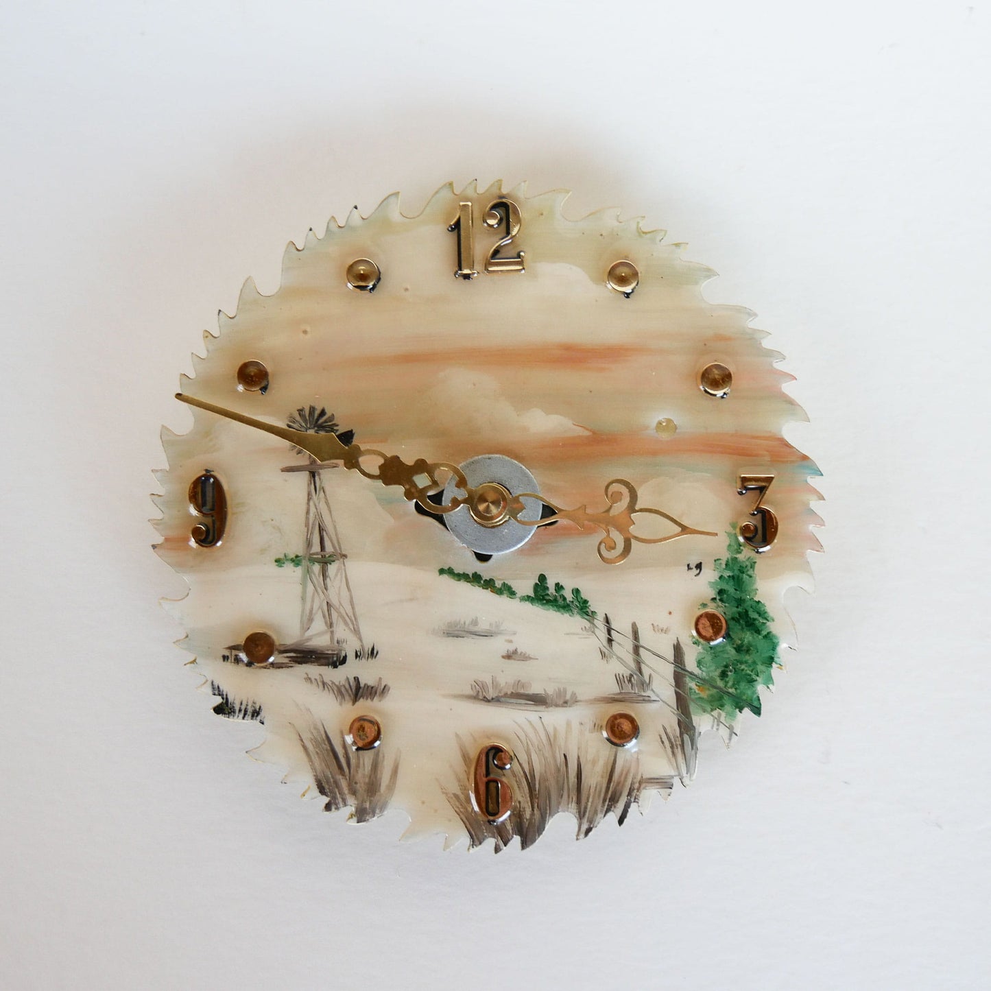 Vintage Handpainted Saw Blade Clock, Farmhouse Clock, Windmill Clock, Handpainted Windmill Clock, Vintage Home Decor