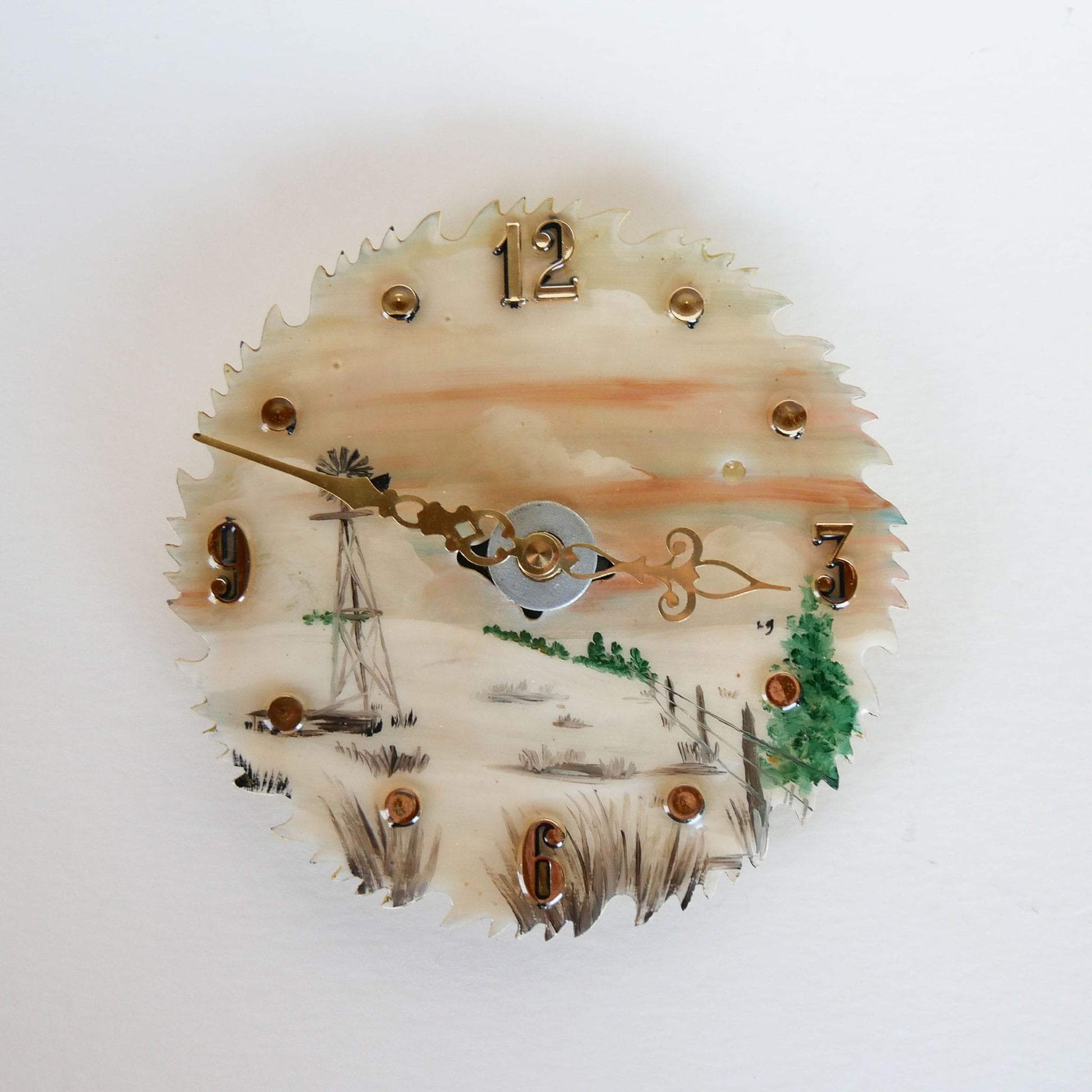 Vintage Handpainted Saw Blade Clock, Farmhouse Clock, Windmill Clock, Handpainted Windmill Clock, Vintage Home Decor