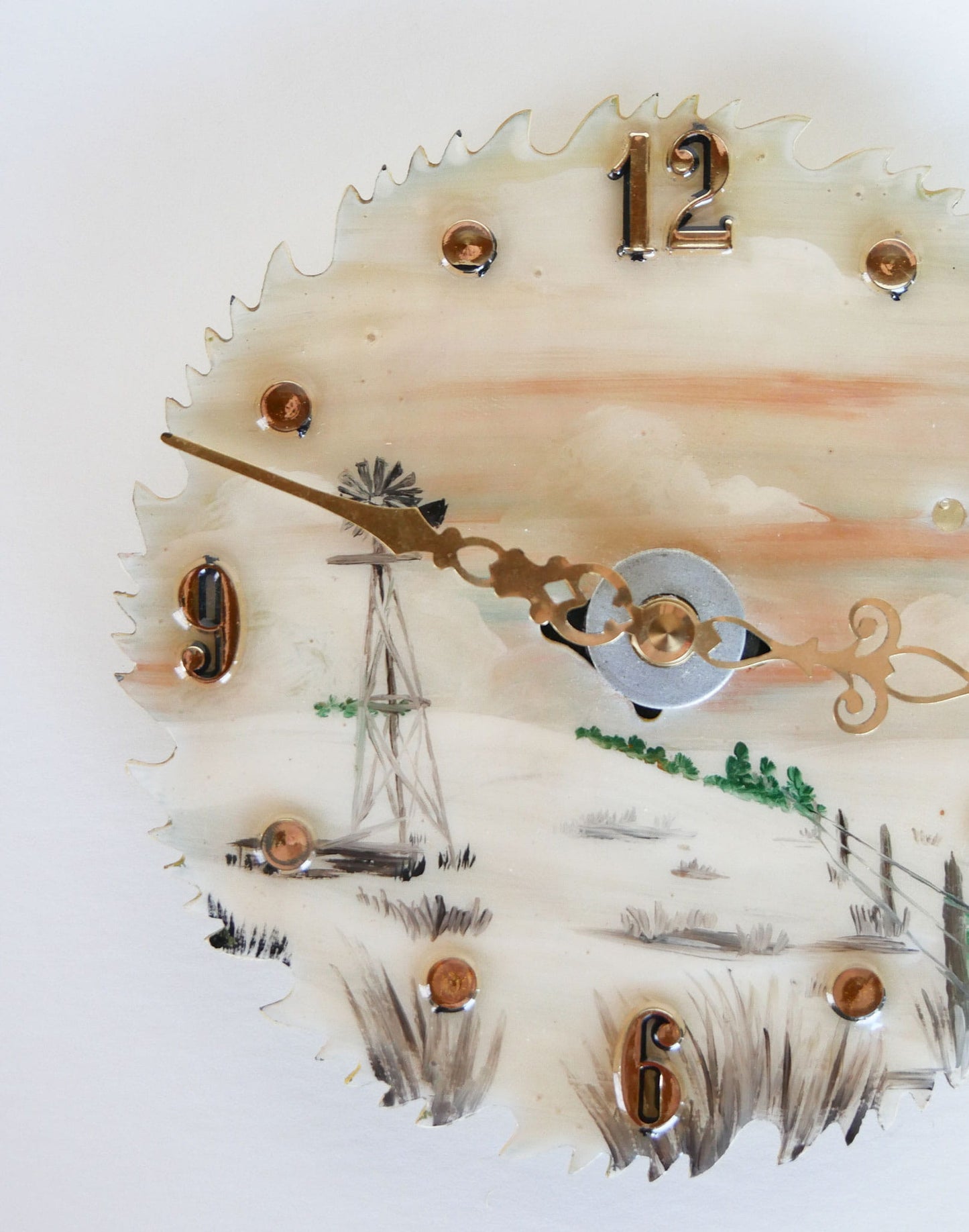 Vintage Handpainted Saw Blade Clock, Farmhouse Clock, Windmill Clock, Handpainted Windmill Clock, Vintage Home Decor