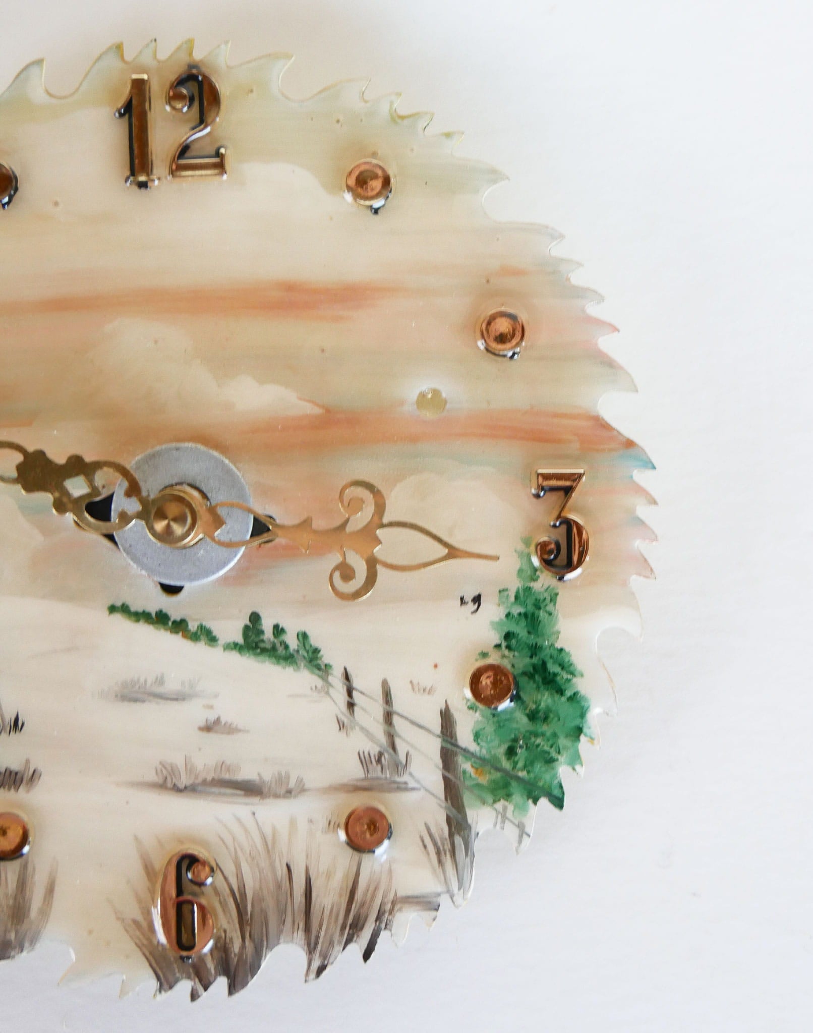 Vintage Handpainted Saw Blade Clock, Farmhouse Clock, Windmill Clock, Handpainted Windmill Clock, Vintage Home Decor