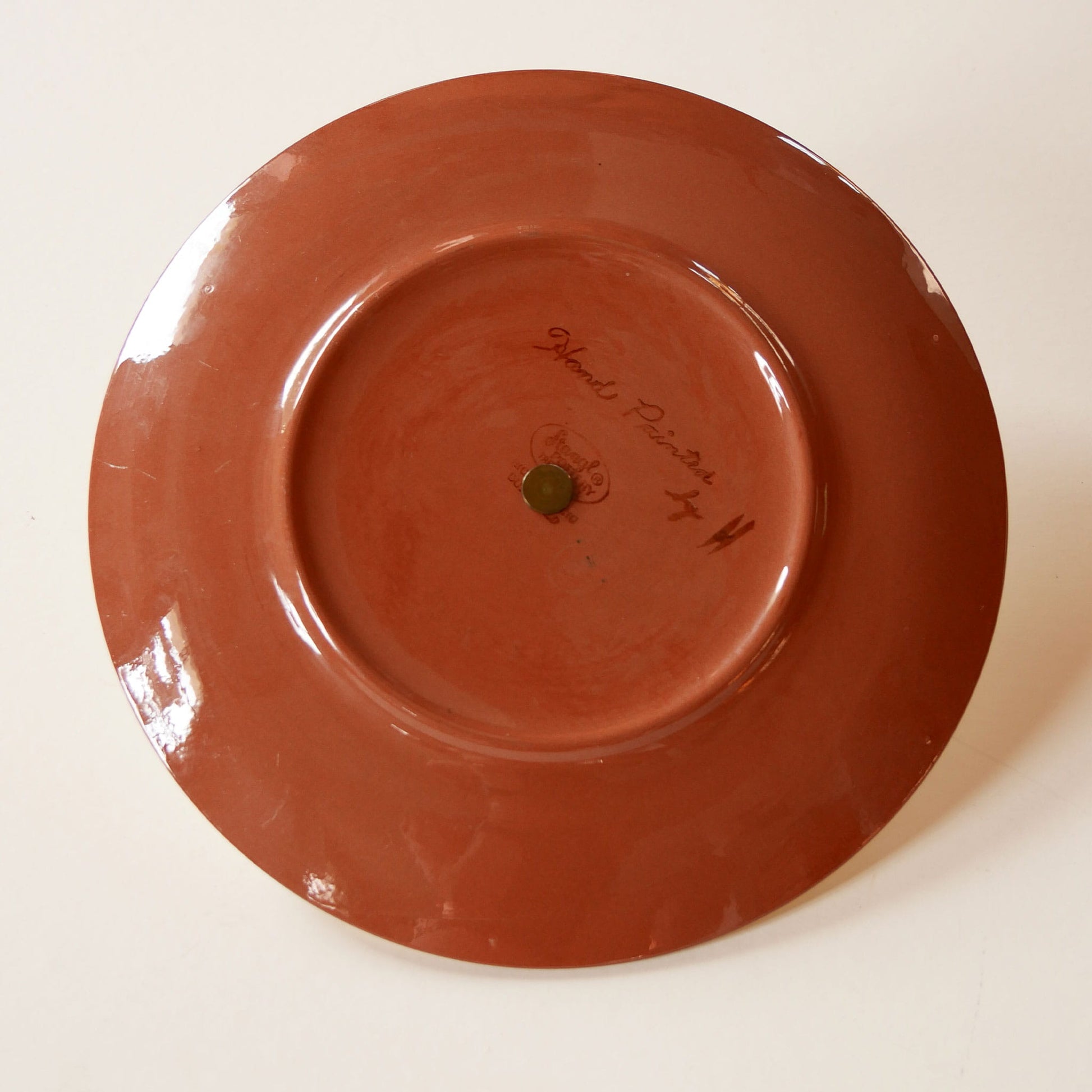 Vintage Hand-Painted Stangl Pottery Orchard Song Serving Plate with Brass Handle, Vintage Floral Serving Plate, Vintage Hand Painted Serving TRay, Cottagecore Tray, Vintage Fruit Tray, Vintage Cottage Serveware, Vintage Farmhouse Serveware